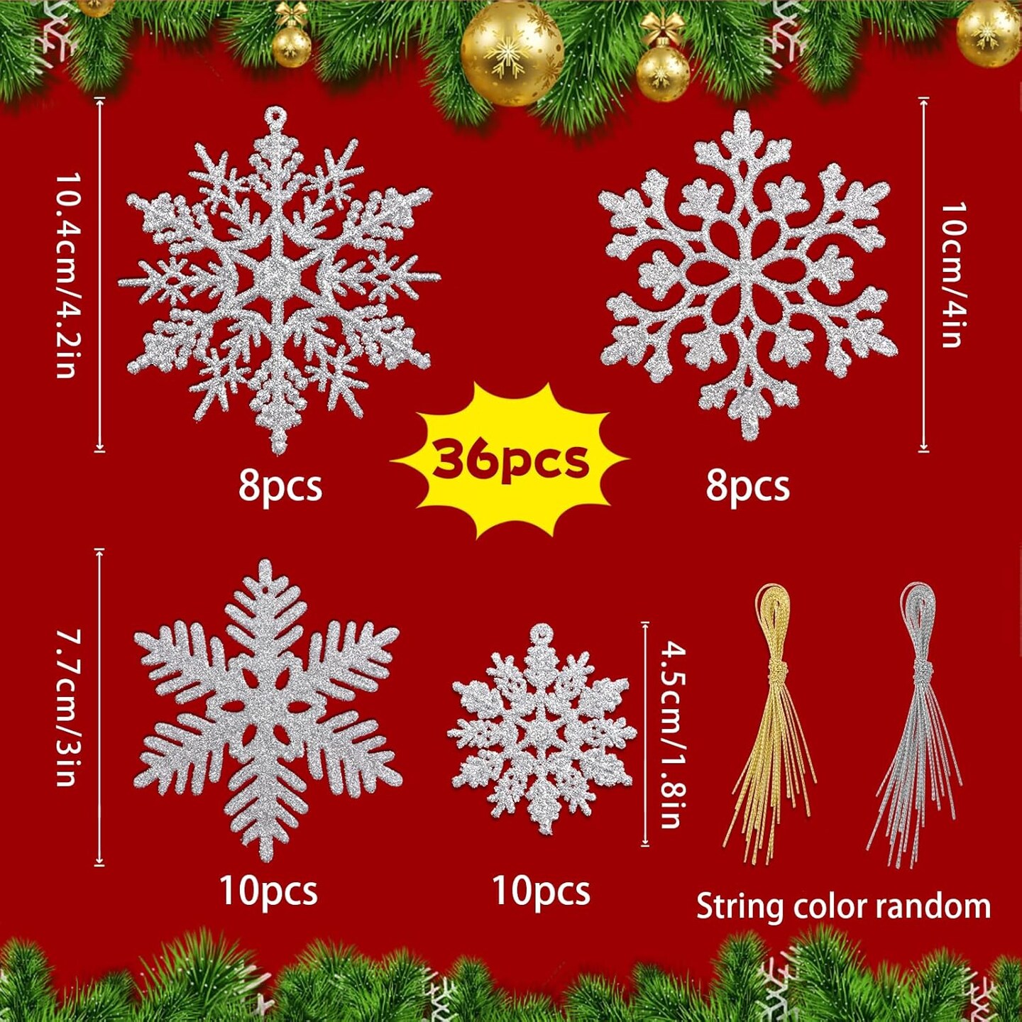 36pcs Christmas Snowflakes Ornaments - Silver Snowflakes