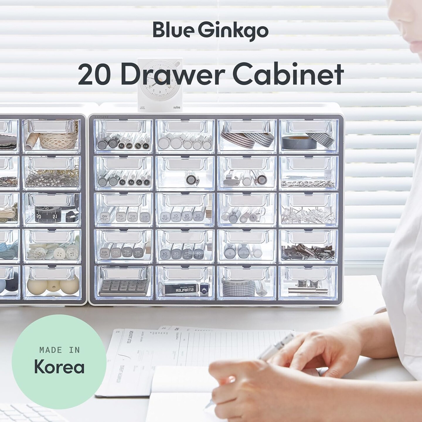Small 20-Drawer Cabinet – Plastic Stackable Clear Organizer (Grey) 14.29"D x 6.93"W x 11.02"H