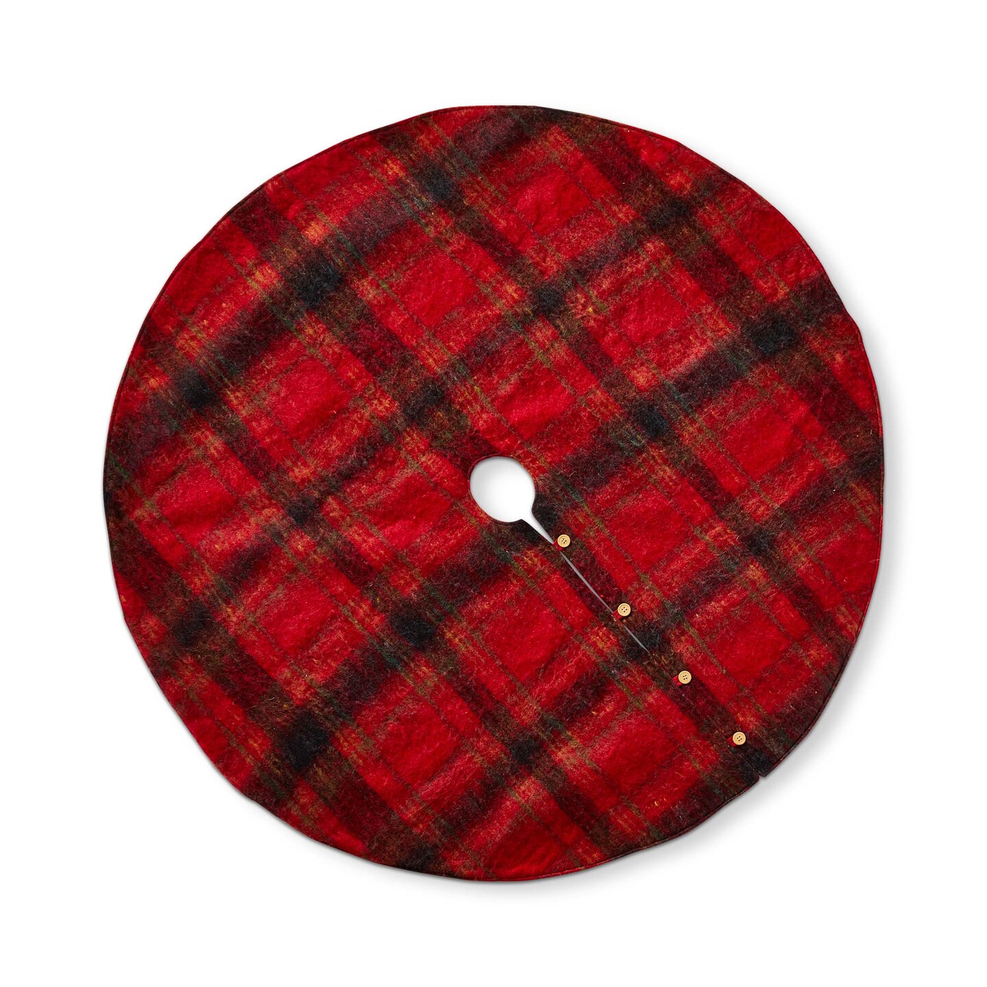 Wooly Plaid Christmas Tree Skirt Red Multi 52x52 Dry Clean Only Cozy Holiday Decor