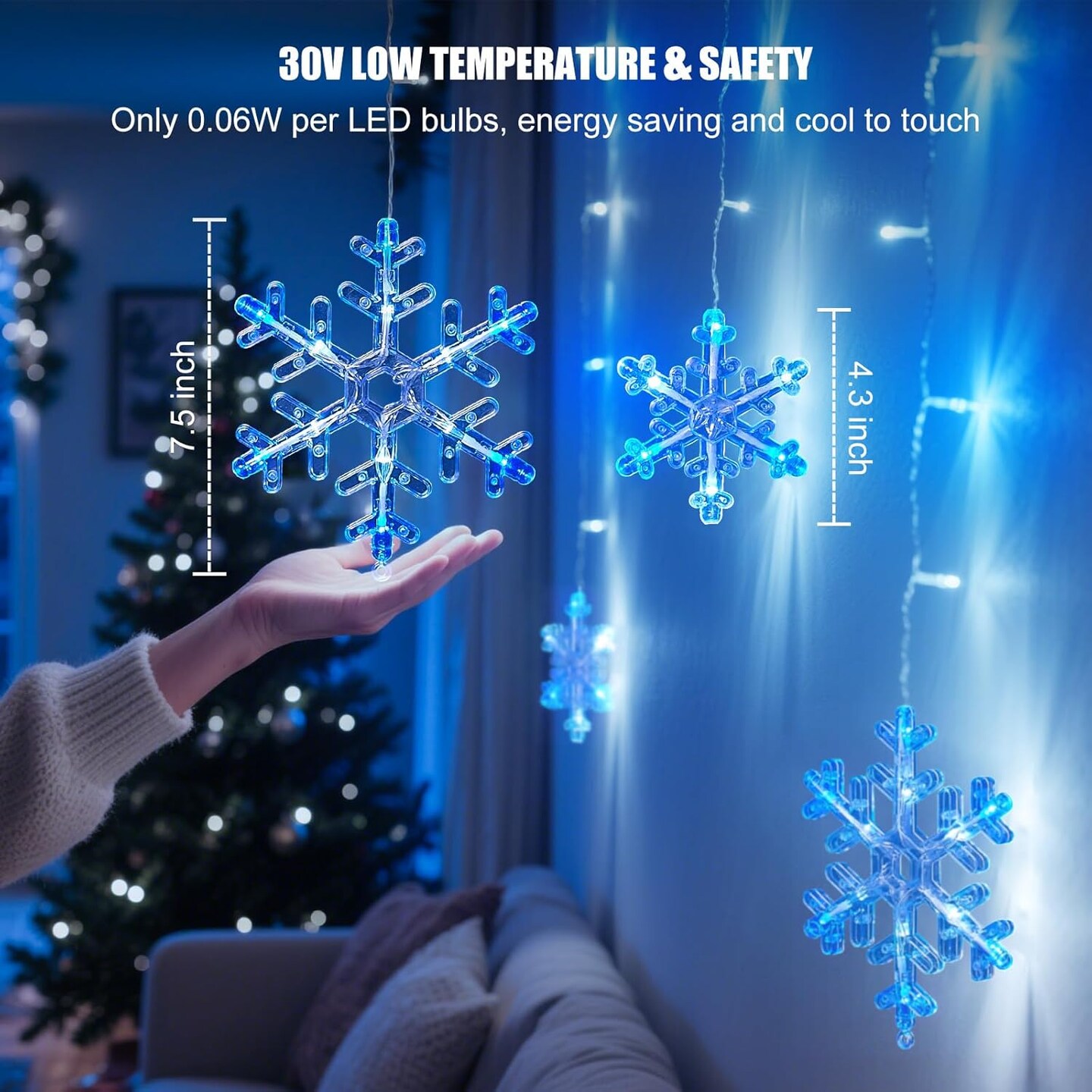 Christmas Snowflake Lights - 13ft 192LED Snowflake Icicle Lights with 16 Drops, 12 Modes and Timer
