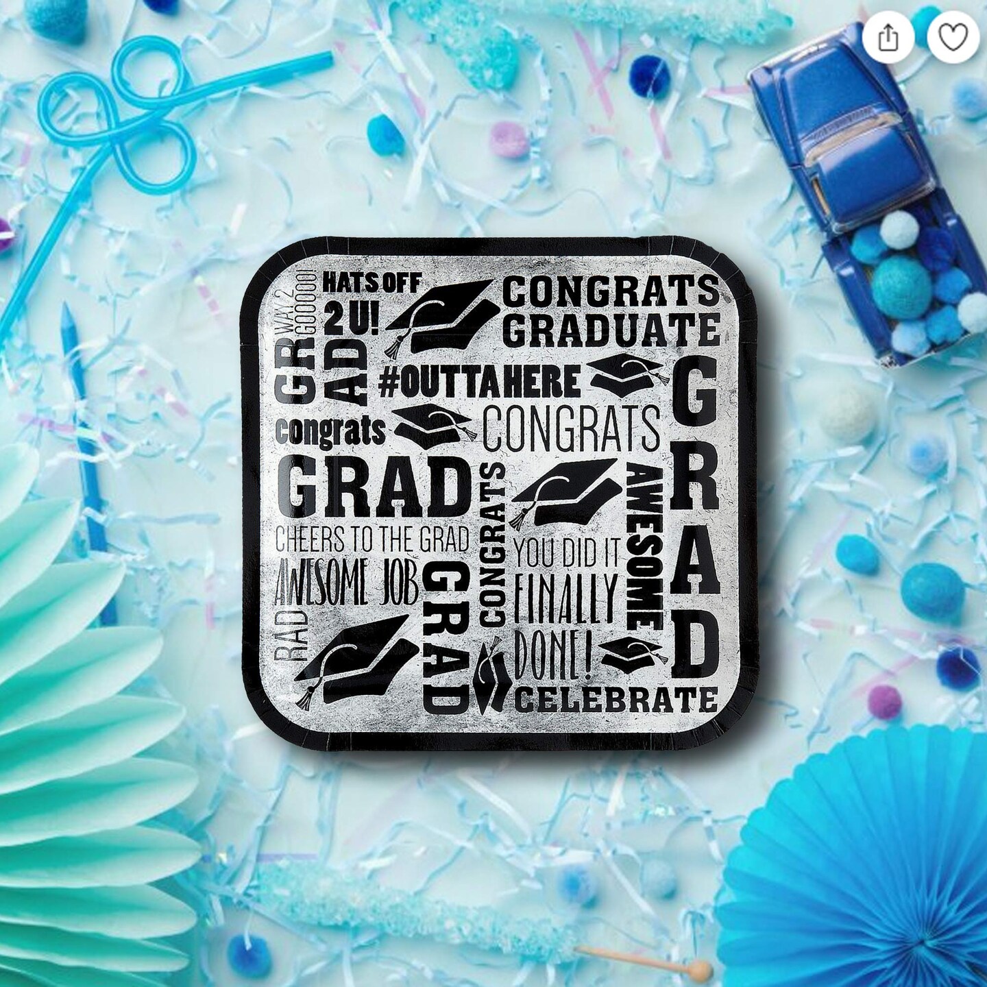 8 Ct. Grad Messages Graduation Party Square Dinner Plates 9" Durable Disposable Tableware