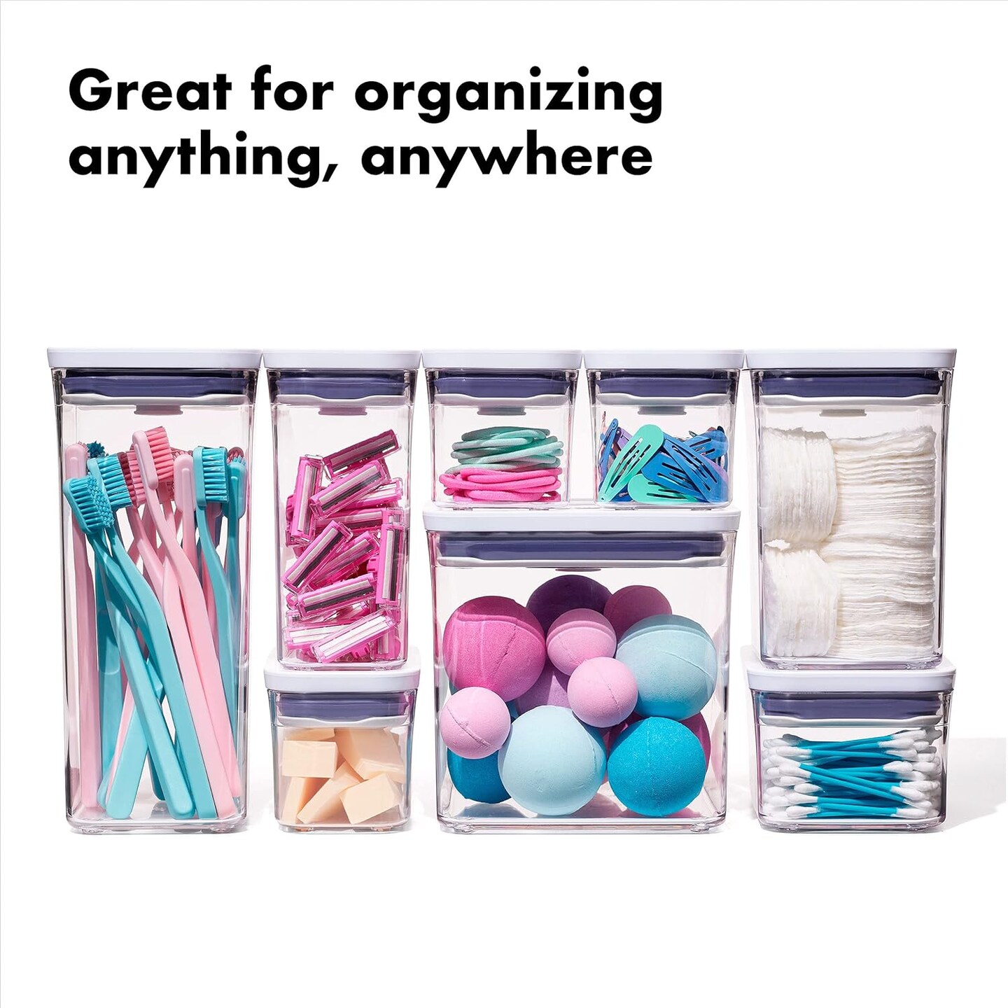 3-PC Small Square Short POP Container Set - White,Grey