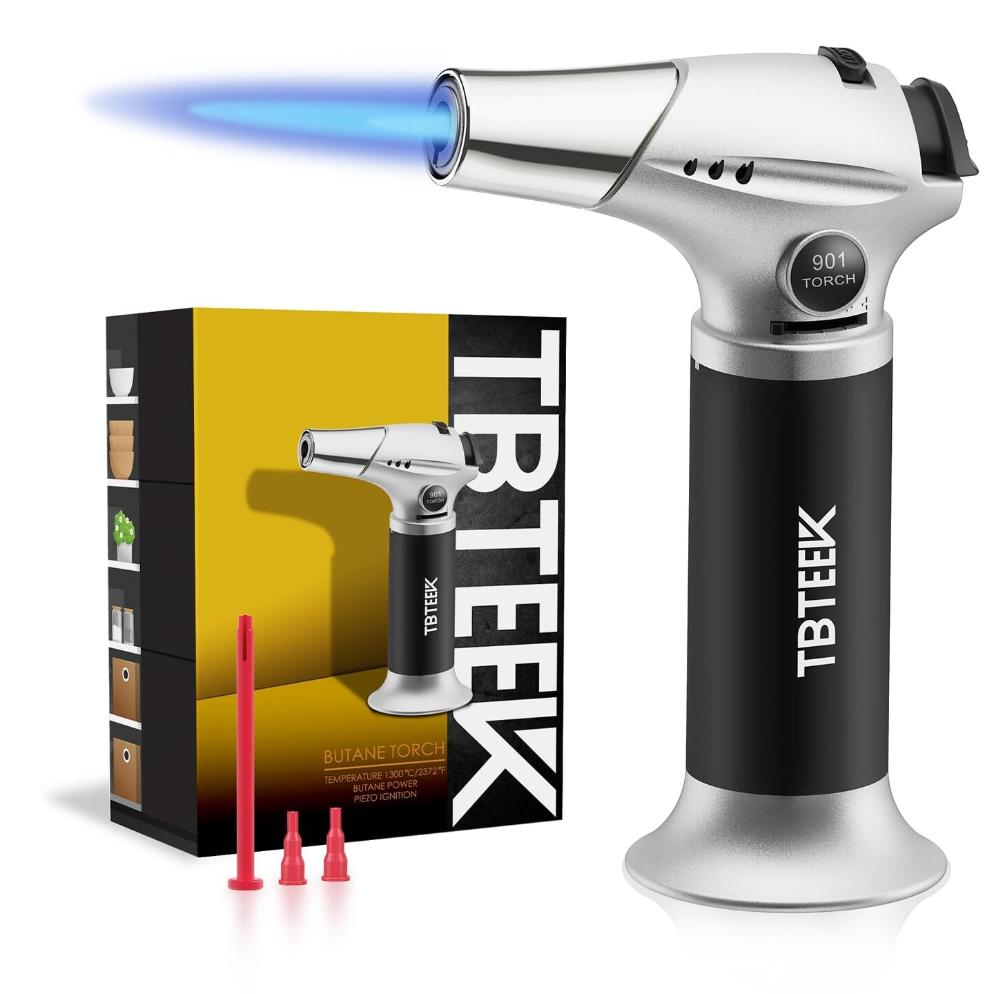 TBTEEK Butane Torch, Kitchen Torch Cooking Torch with Safety Lock &#x26; Adjustable Flame for Cooking, BBQ, Baking, Brulee, Creme, DIY Soldering(Butane Not Included)