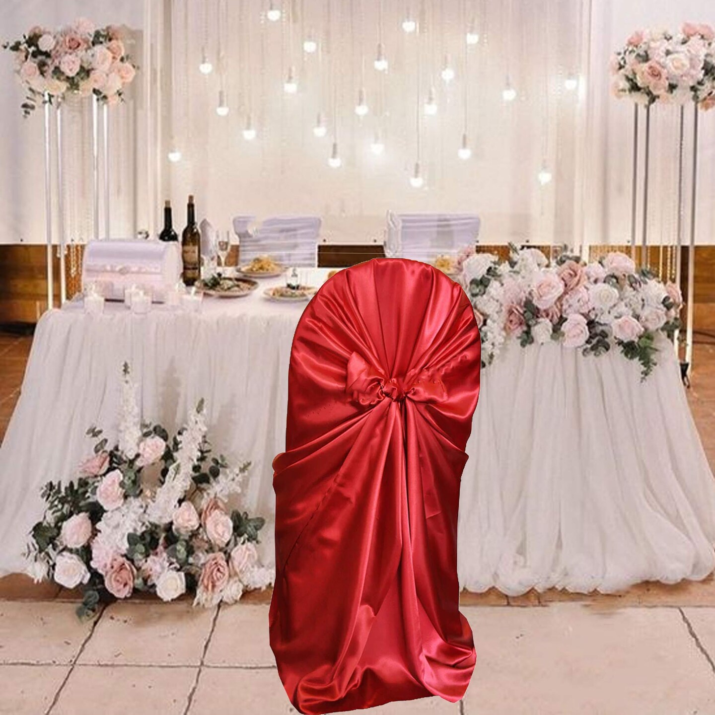 1 Piece Satin Universal Self Tie Chair Slipcover Apple Red