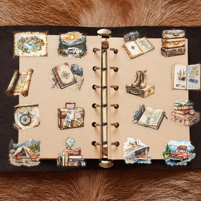 50Pcs Retro Travel Stickers Pack for Scrapbook(Multi Color)