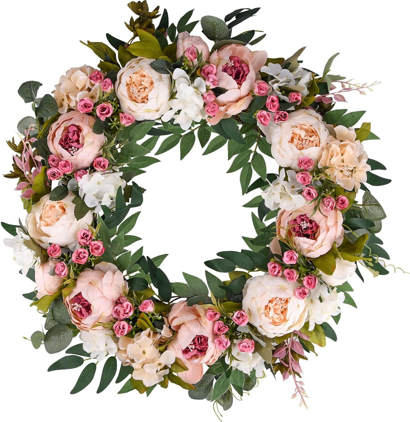 24" Peony Wreath – Spring & Summer Door Wreath for Home, Wall & Kitchen Decor