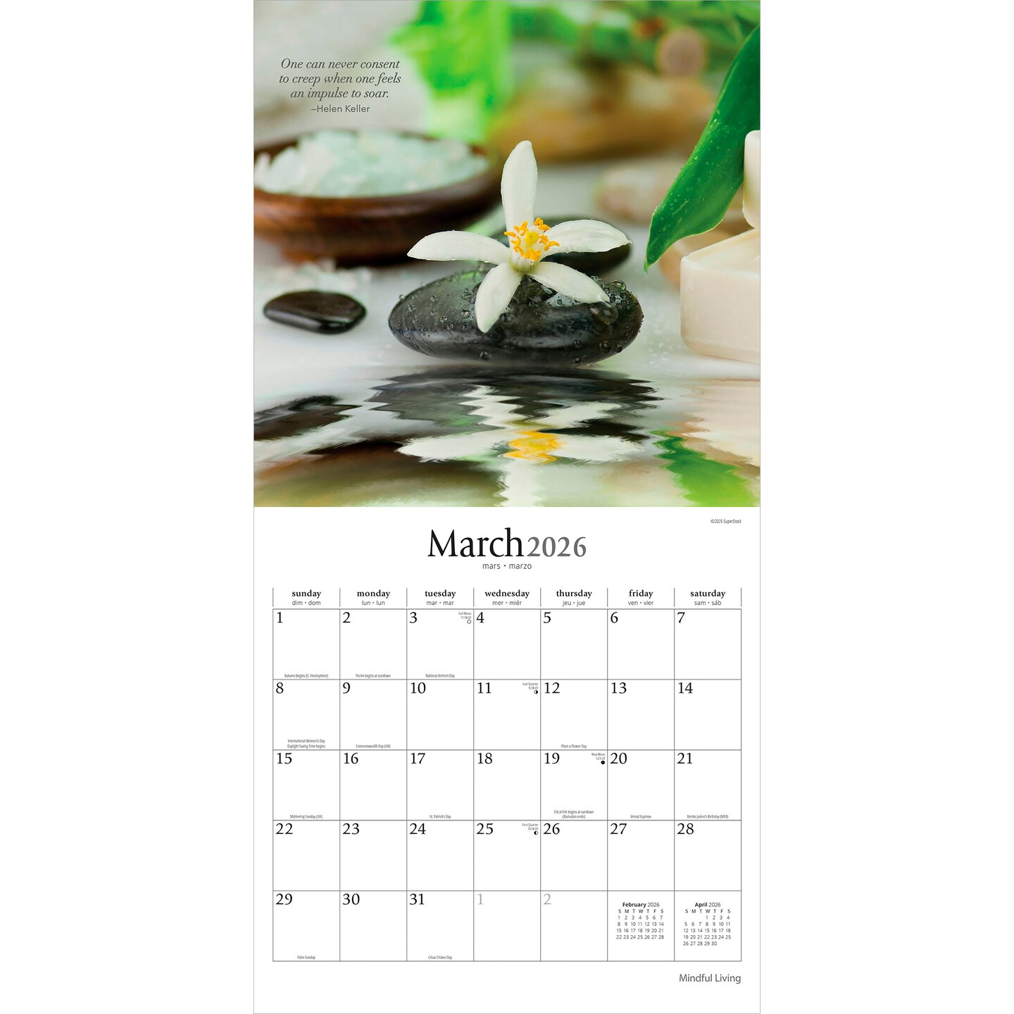 Mindful Living | 2026 12 x 24 Inch (Hanging) Monthly Square Wall Calendar | Plastic-Free | Brush Dance | Art Quotes Photography Inspiration