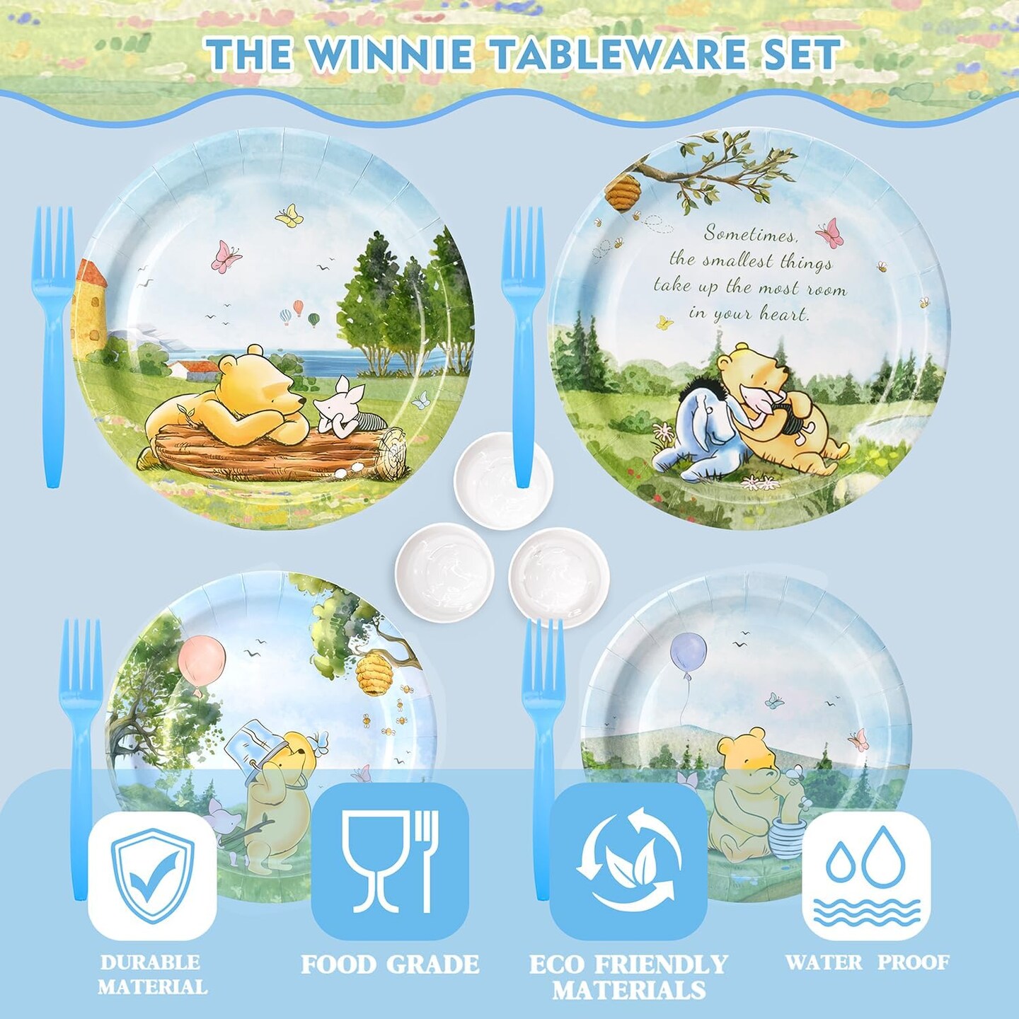 300 Pcs Winnie Bear Baby Shower Plates and Napkins Tableware Set,Serves 50