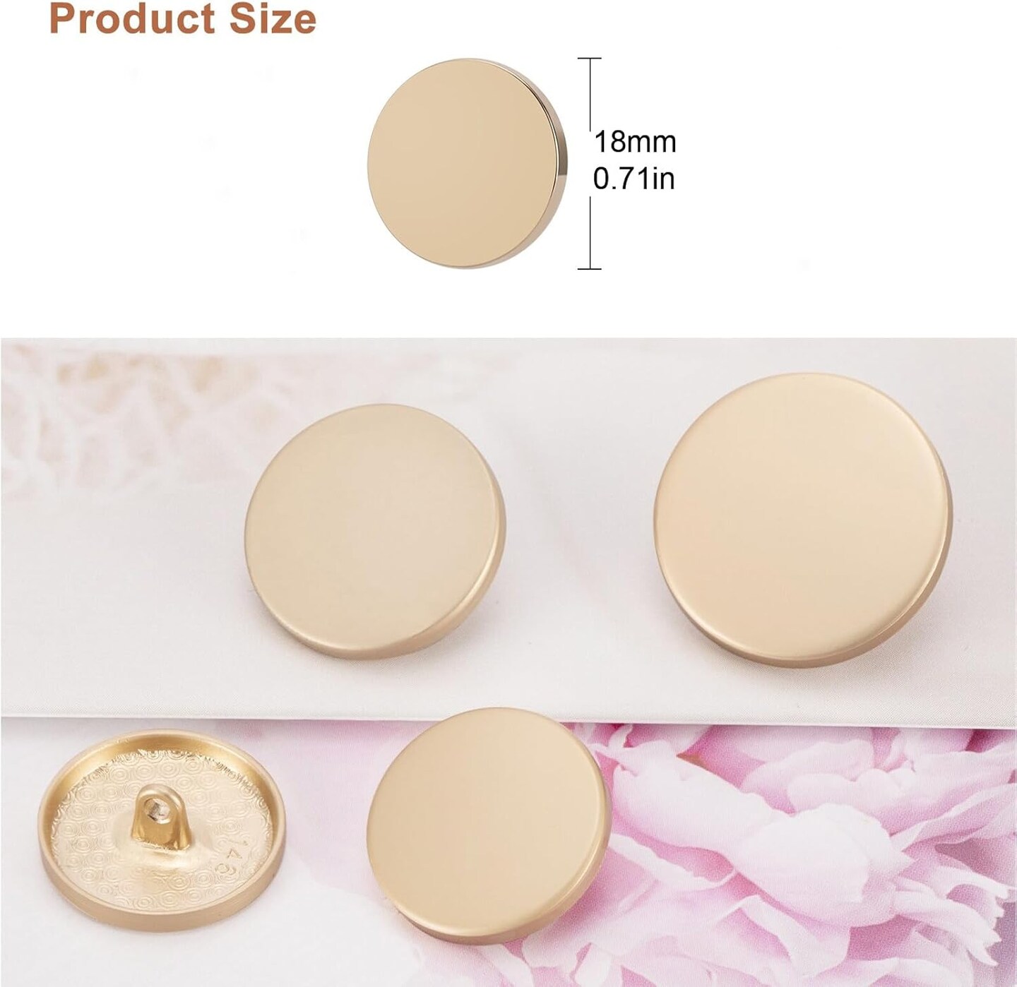 10 pcs 0.7 inch/18 mm in Hand-Stitched Gold Coloured Metal Buttons