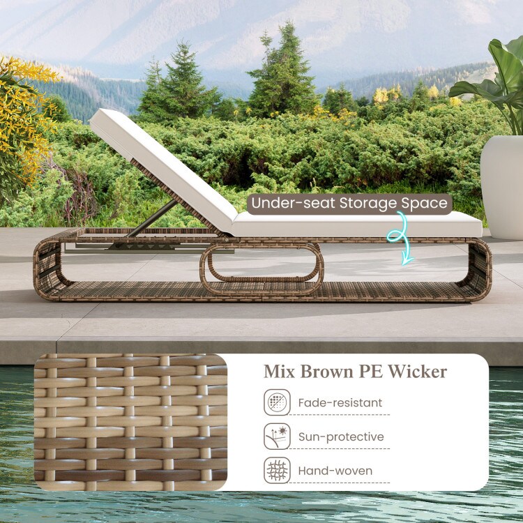 Adjustable PE Rattan Chaise Lounge Chair for Poolside and Backyard