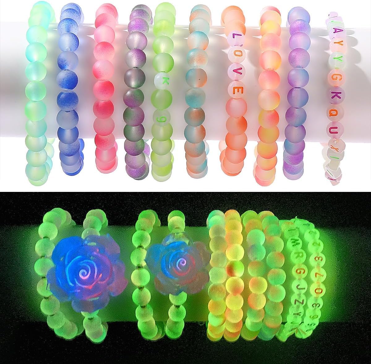 850PCS Glow in the Dark Glass Beads for Bracelet Making – 26 Color Crystal Beads Set with Luminous Letters & Numbers | 6mm Round DIY Jewelry Kit for Bracelets, Necklaces, Earrings & Party Decor
