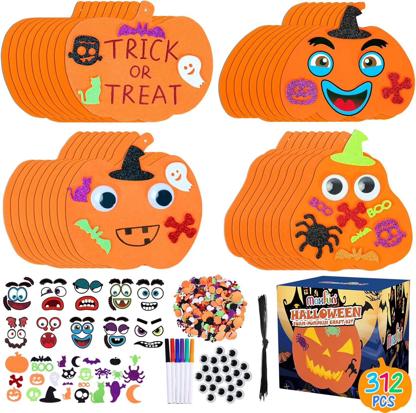 312PCS Halloween Pumpkin Foam Stickers - Halloween Craft Kit