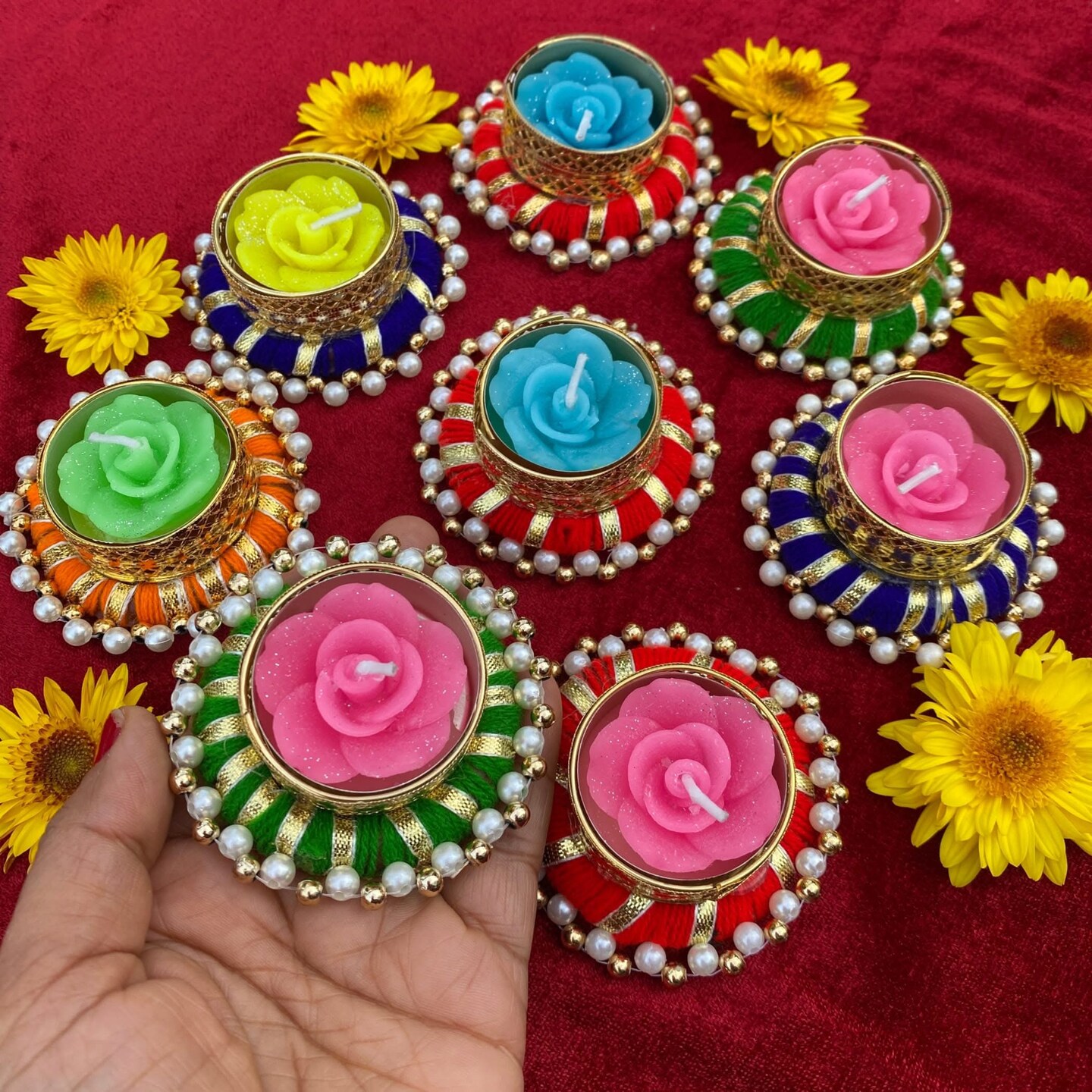 Pearl Candle Holder, Rangoli Indian Diya T-light Stand for Centerpiece ...