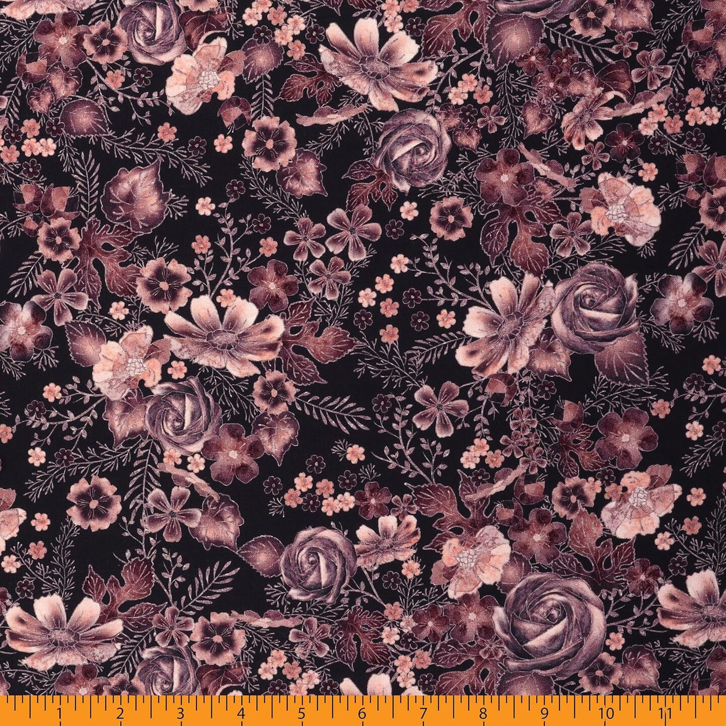 Mook Fabrics Floral Cotton Fabric Black/Rose Gold [45 in. Wide] - By The Yard