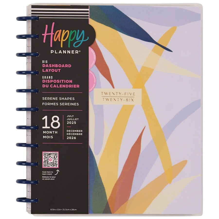 Happy Planner 18-Month Big Disc Bound Planner-Serene Shapes; Jul '25 - Dec '26
