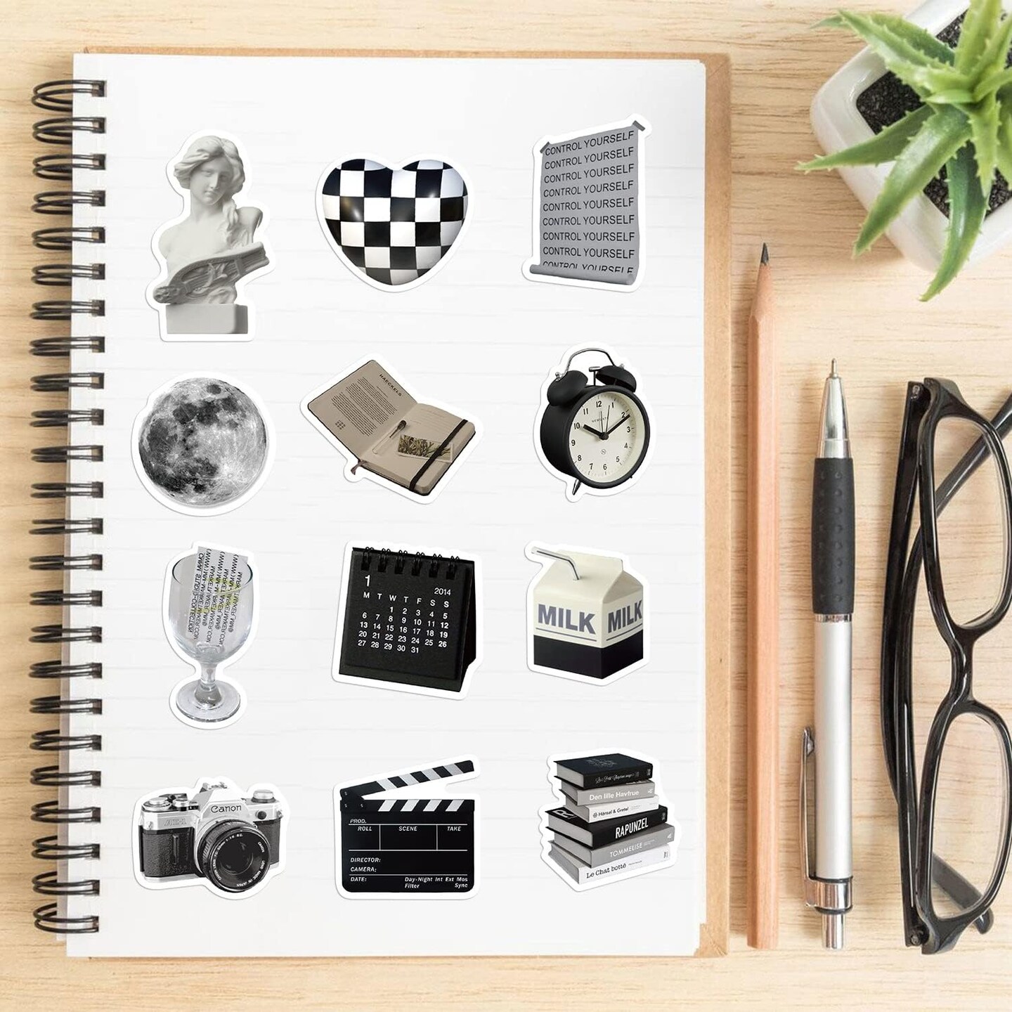 Vintage Black and White Aesthetic Stickers for Scrapbook (Black)