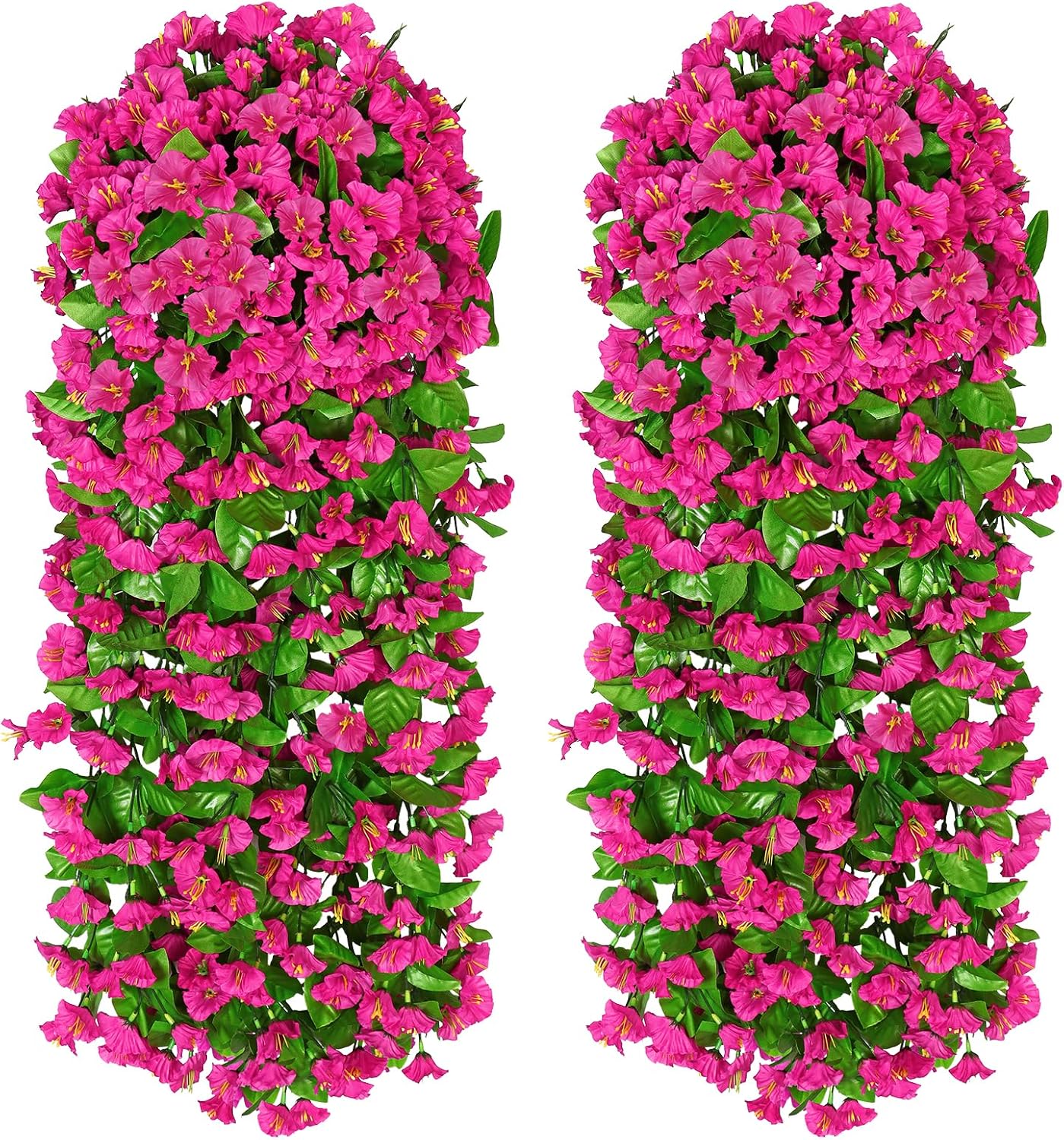 2PCS Artificial Fake Hanging Flowers Plants (Fuchsia) 5.9"D x 7.8"W x 11.8"H