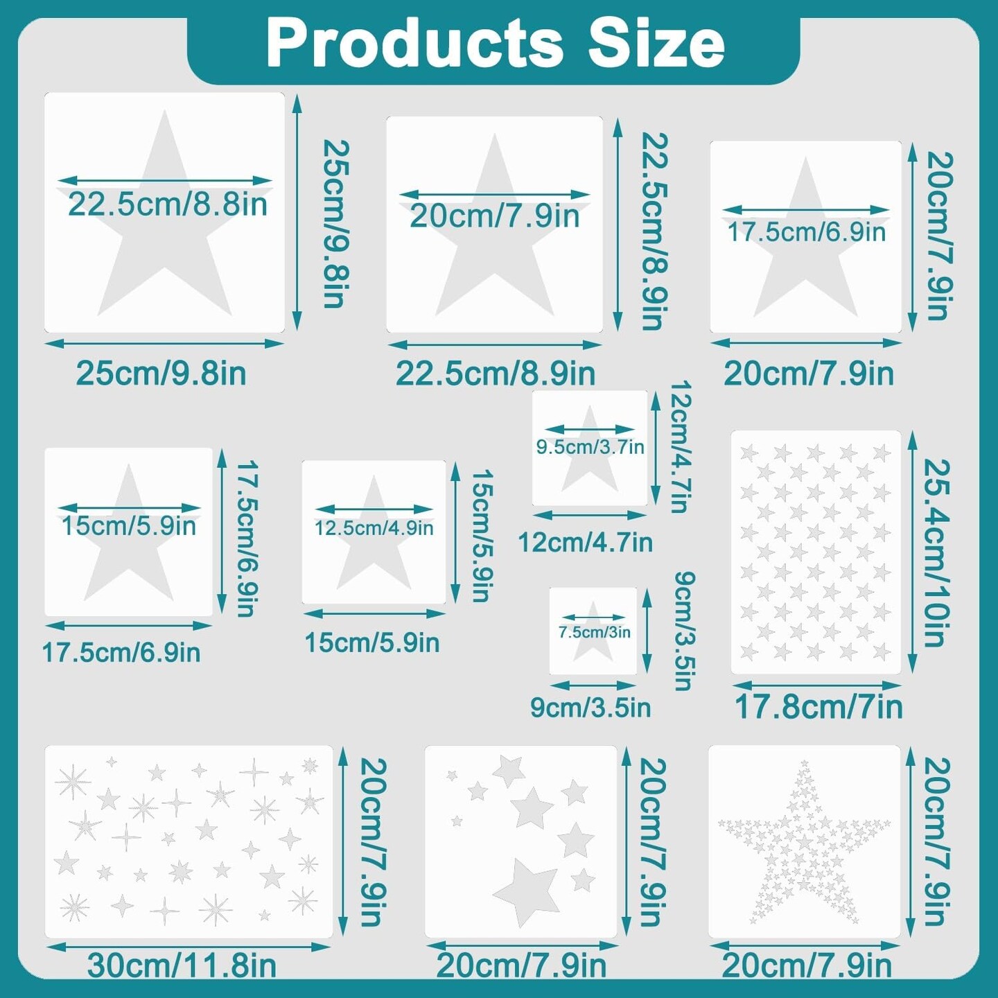 11 Pieces Star Stencil, Reusable 5 Point Star Stencil Template Plastic Stencils