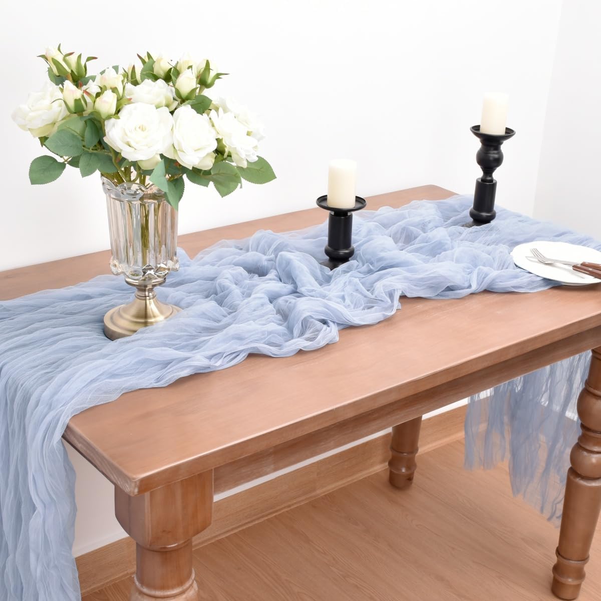 Blue Spring Summer Cheesecloth Table Runner