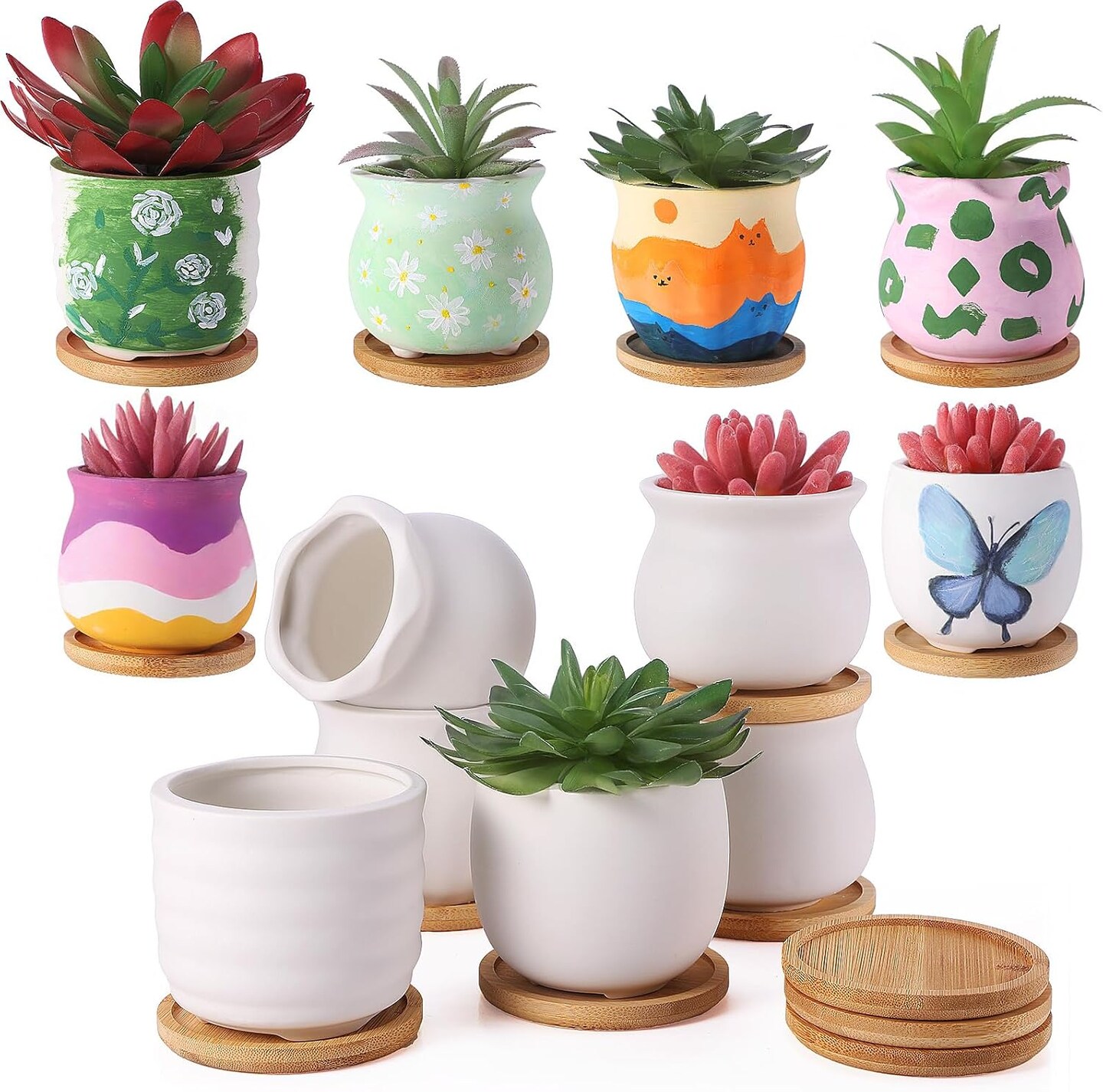 12 Pcs 3.5 Inch DIY Ceramic Succulent Pots Paint Craft Kit
