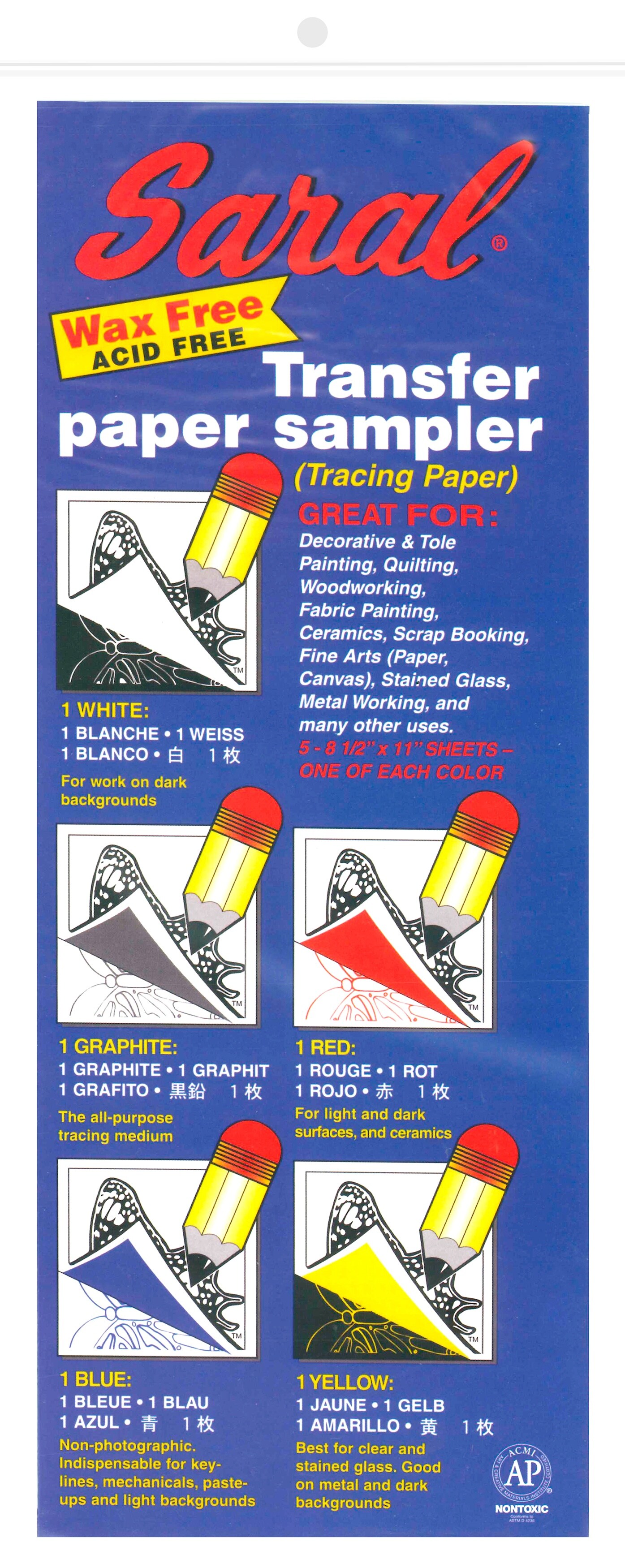 Dritz Saral Transfer Paper 8.5&#x22;X11&#x22; 5/Pkg-Assorted Colors