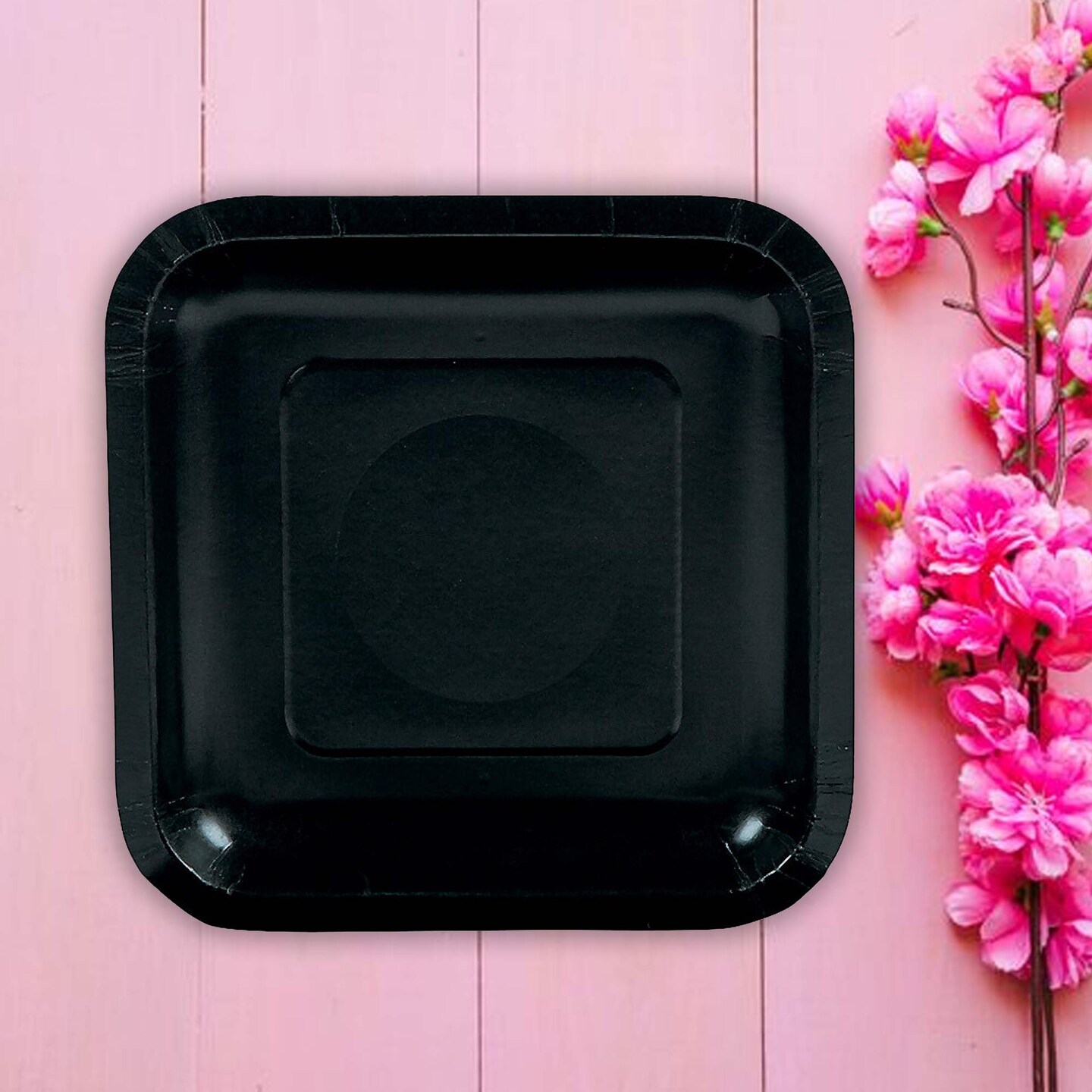 24 Count Black Square Paper Dessert Plates for Elegant Party Wedding Baby Shower 7"
