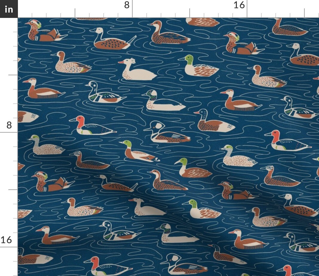 Duck Swimming Aquatic Bird Rustic Custom Printed Fabric by Spoonflower Various Fabrics by the Yard or Fat Quarter
