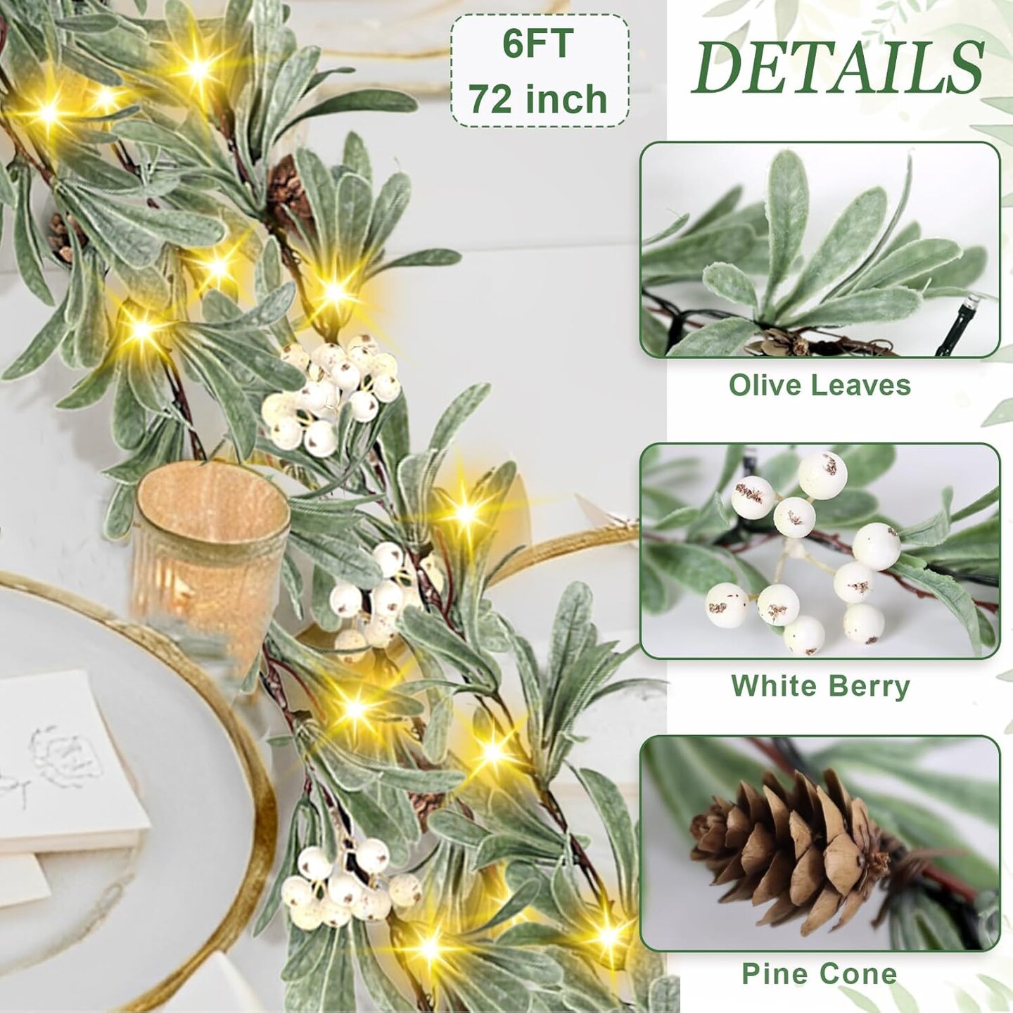 6FT Greenery Garland with Lights
