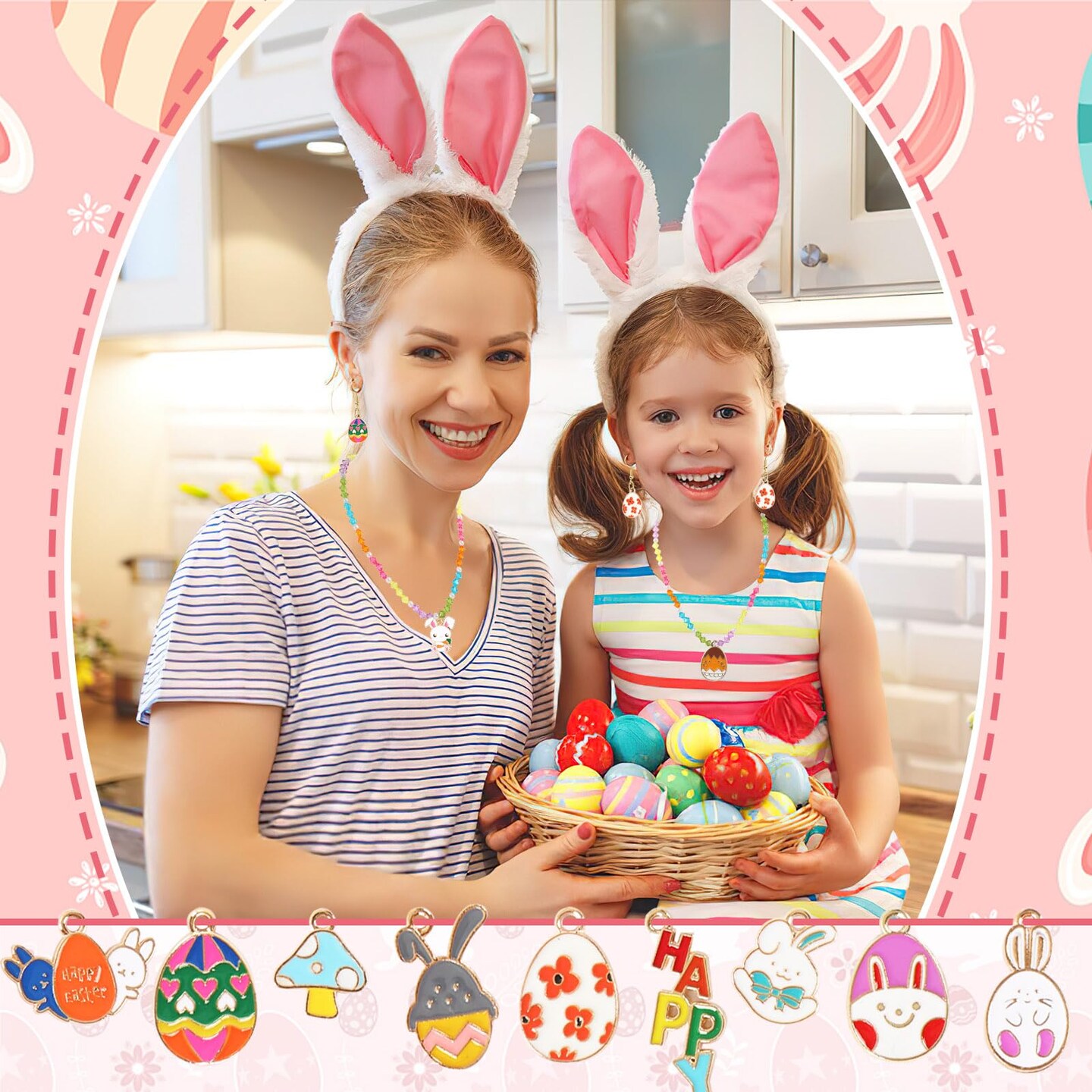 SANNIX 350pc Easter Charms for Jewelry Making - Bulk Easter Egg Bunny Rabbit Pendant Charms for Bracelet, Necklace, Earring Crafts