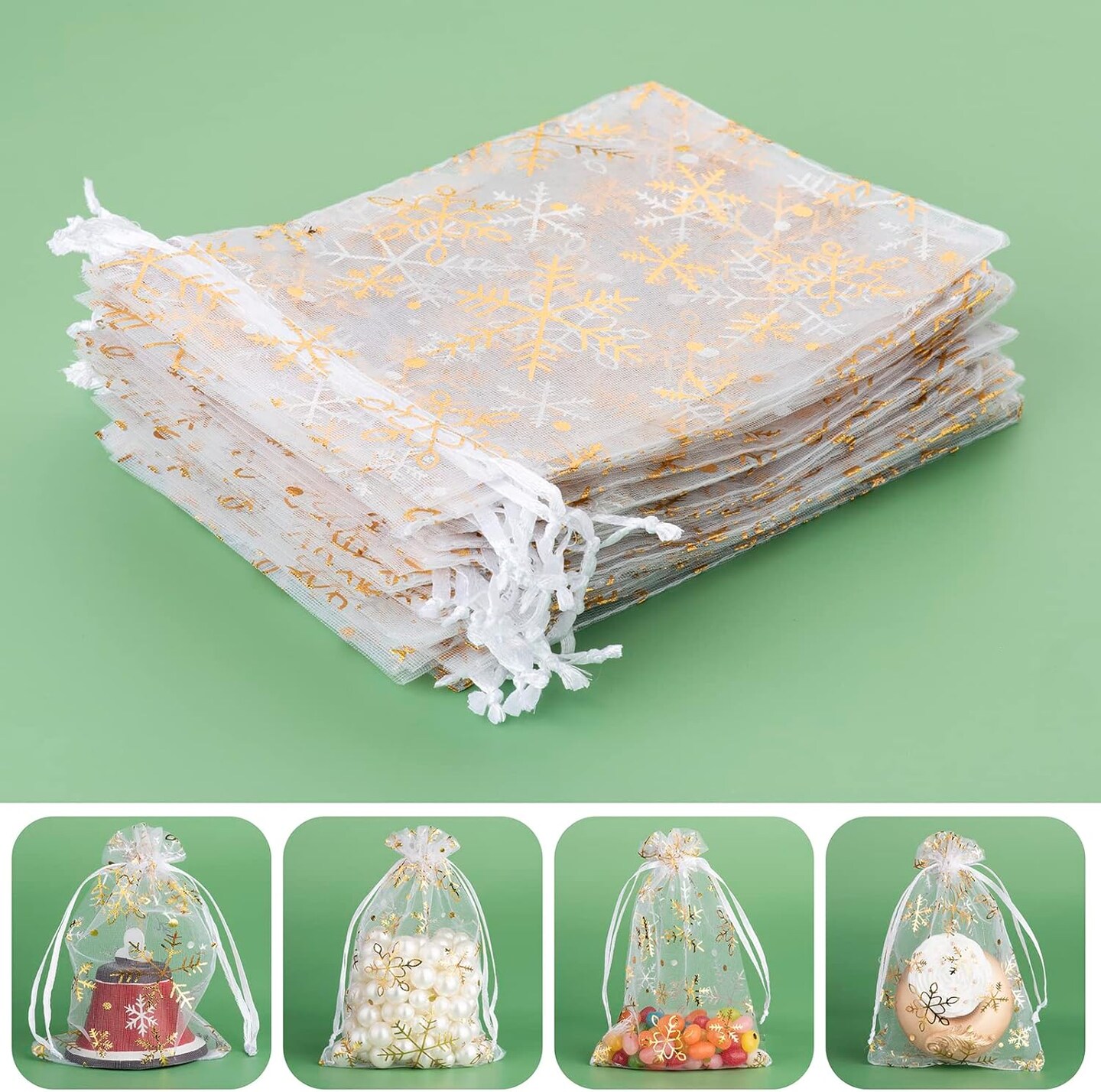 100 PCS 4X6 inch Snowflake Organza Gift Bags