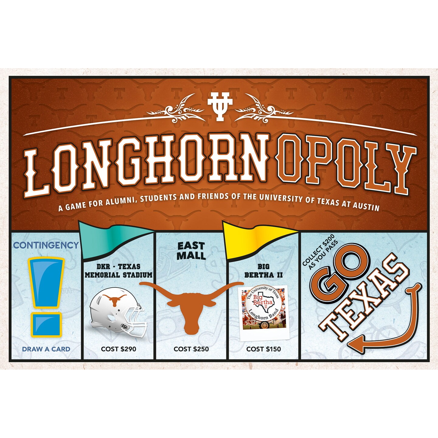 Late For The Sky: Longhorn-Opoly - University of Texas Themed Family Board Game, Opoly-Style, Traditional Play Or 1 Hr Version, Ages 8+, 2-5 Players