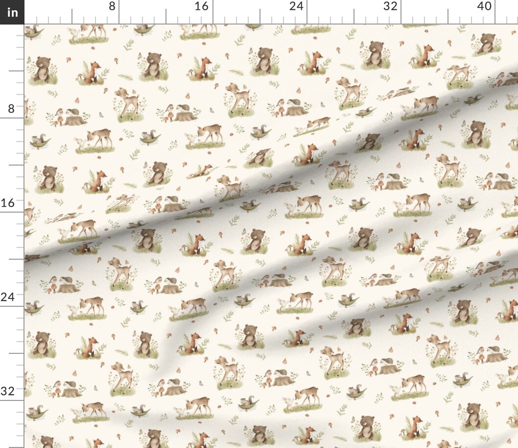 Various Fabrics by the Yard or Fat Quarter Woodland Baby Forest Animals Deer Bear Fox Neutral Vintage Spring Custom Printed Fabric by Spoonflower