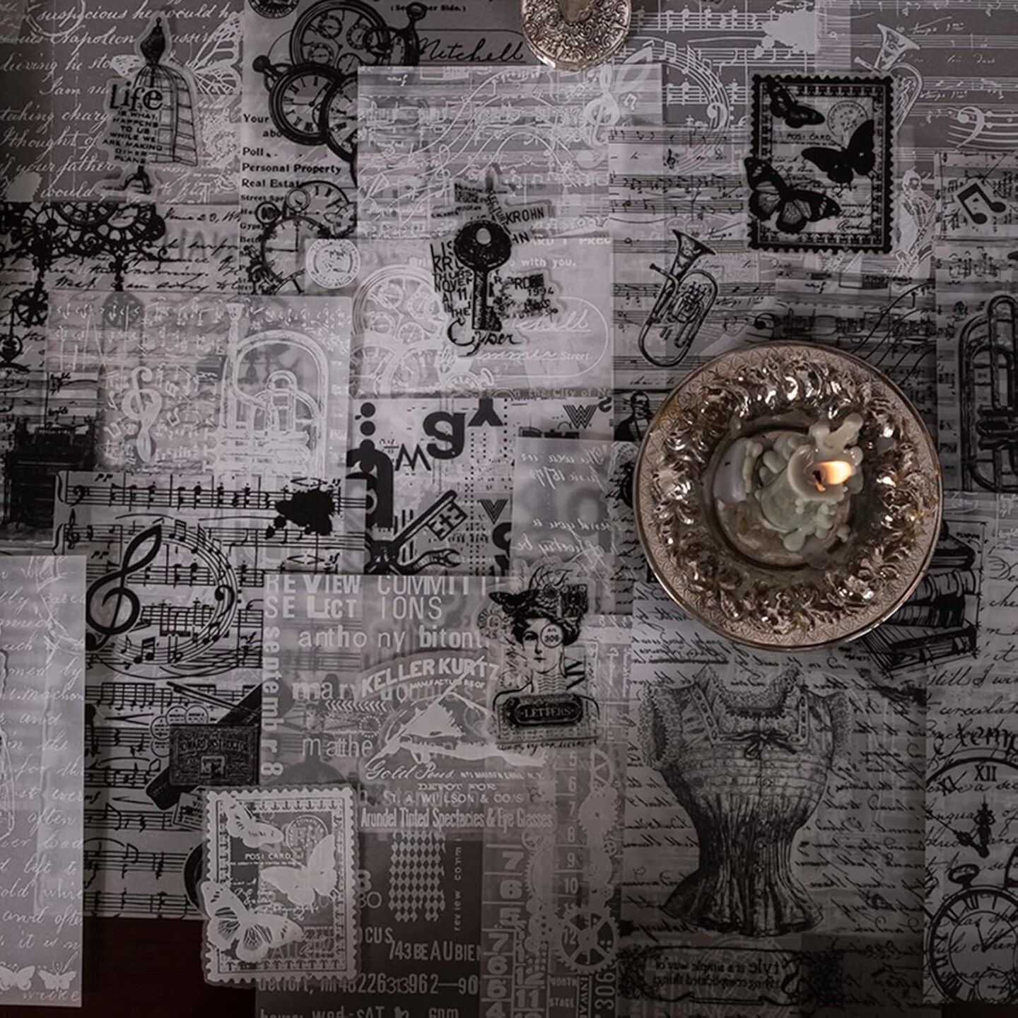 180 Pieces Vintage Black Scrapbooking Supplies Kit 5.51 x 3.94 x 0.04 inches