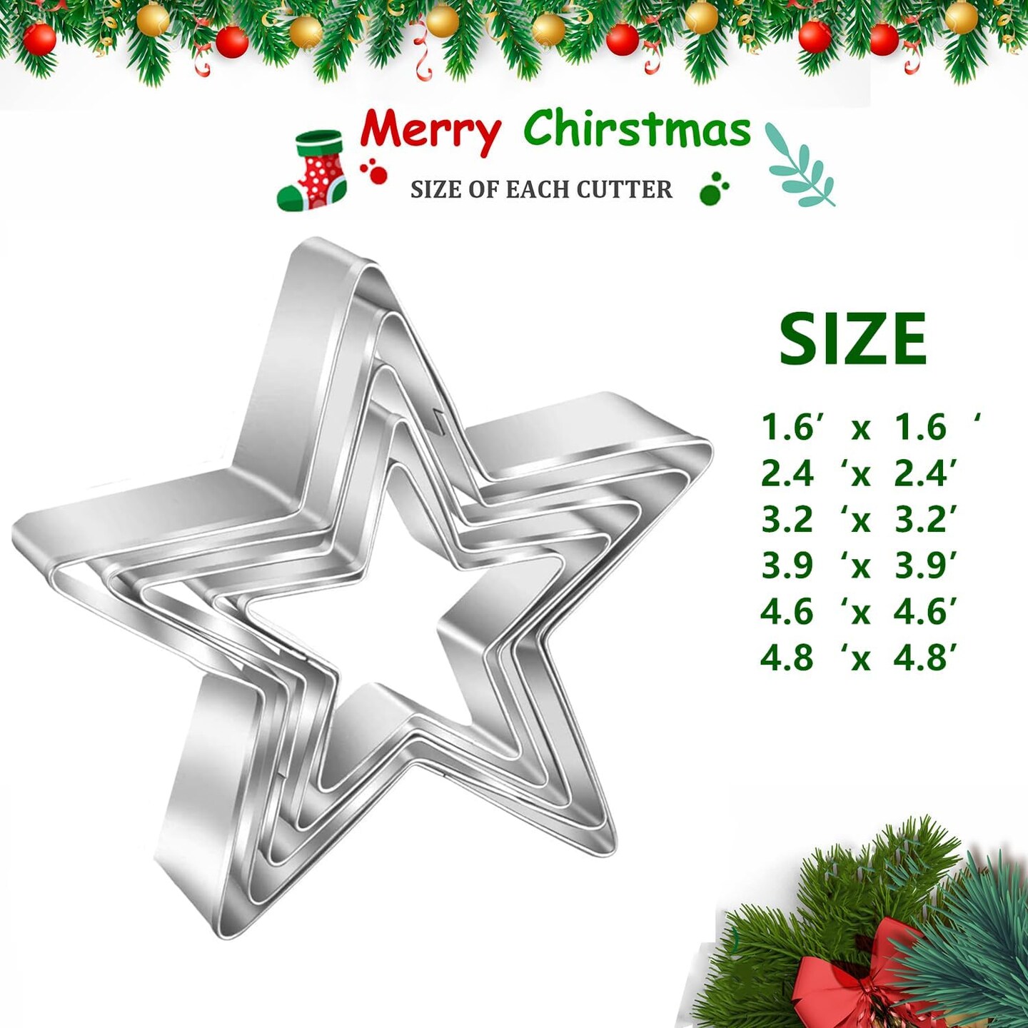 6 Pieces Star Cookie Cutters, 3D Christmas Tree Cookie Cutter Set, 4th of July Cookie
