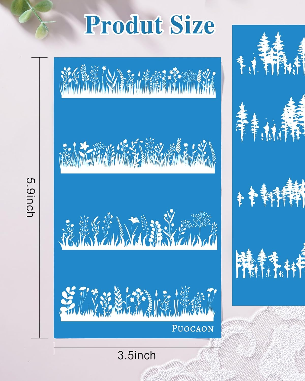 6 Pcs Reusable Pine Tree Stencils for Polymer Clay