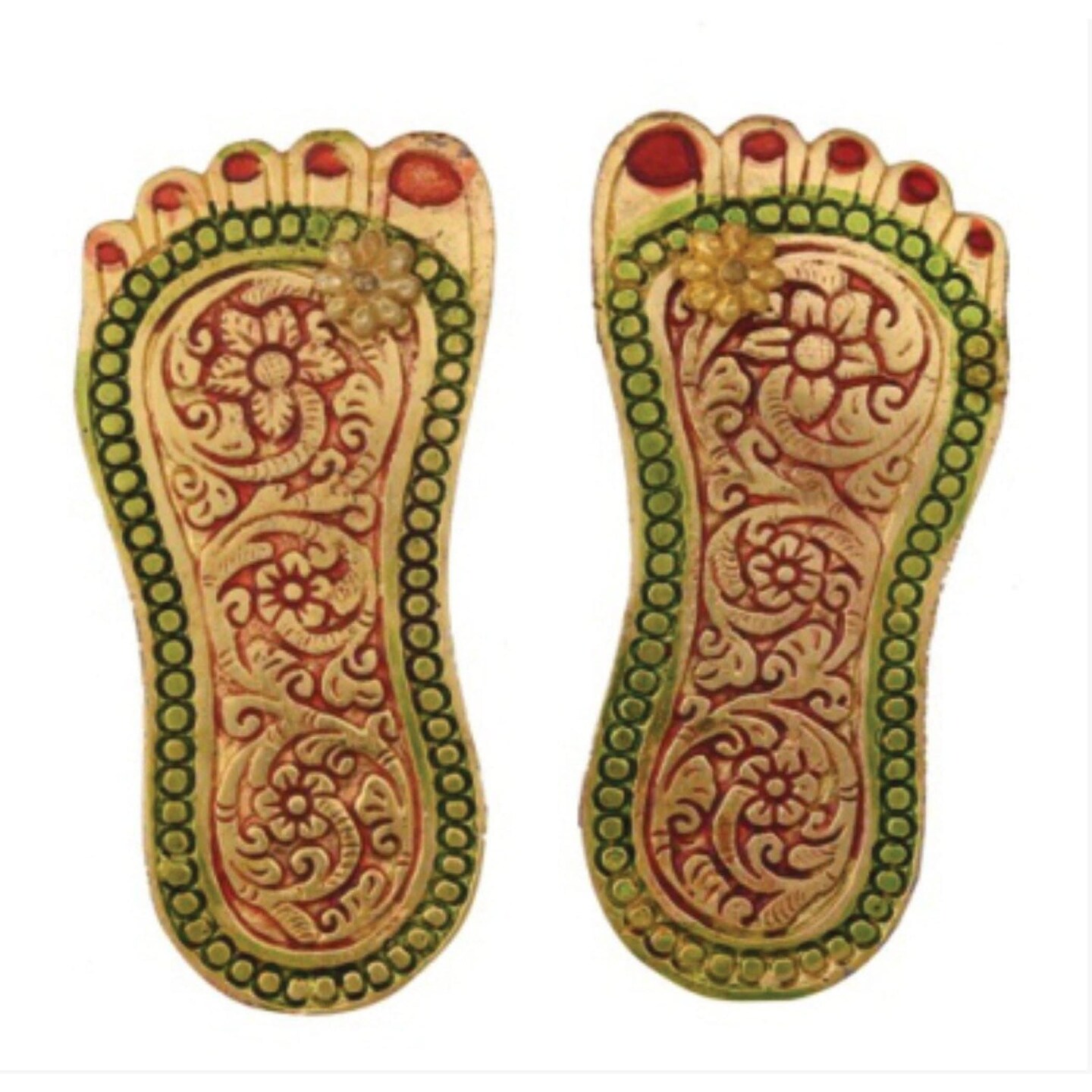 Metal Lakshmi Charan Paduka Feet 1 Pair Laxmi Feet Good Luck Footsteps Religious Rangoli Sticker for Door Entrance Home Temple Diwali Decoration Indian Traditional Vara Lakshmi Pagla