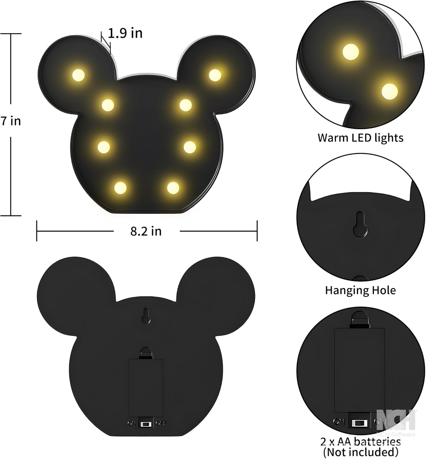 YiaMia Black Mickey Mouse Shaped Night-Light for Kids