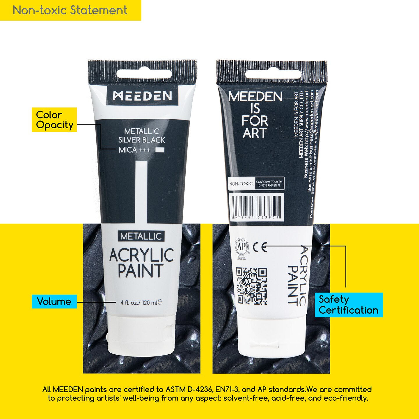 MEEDEN 6-color Metallic Acrylic Paint, 120 ml/4.06 oz Tubes Heavy Body Acrylic Paint Set, Rich Pigments Non-Toxic Art &#x26; Craft Paints for Artists, Hobby Painters &#x26; Beginners