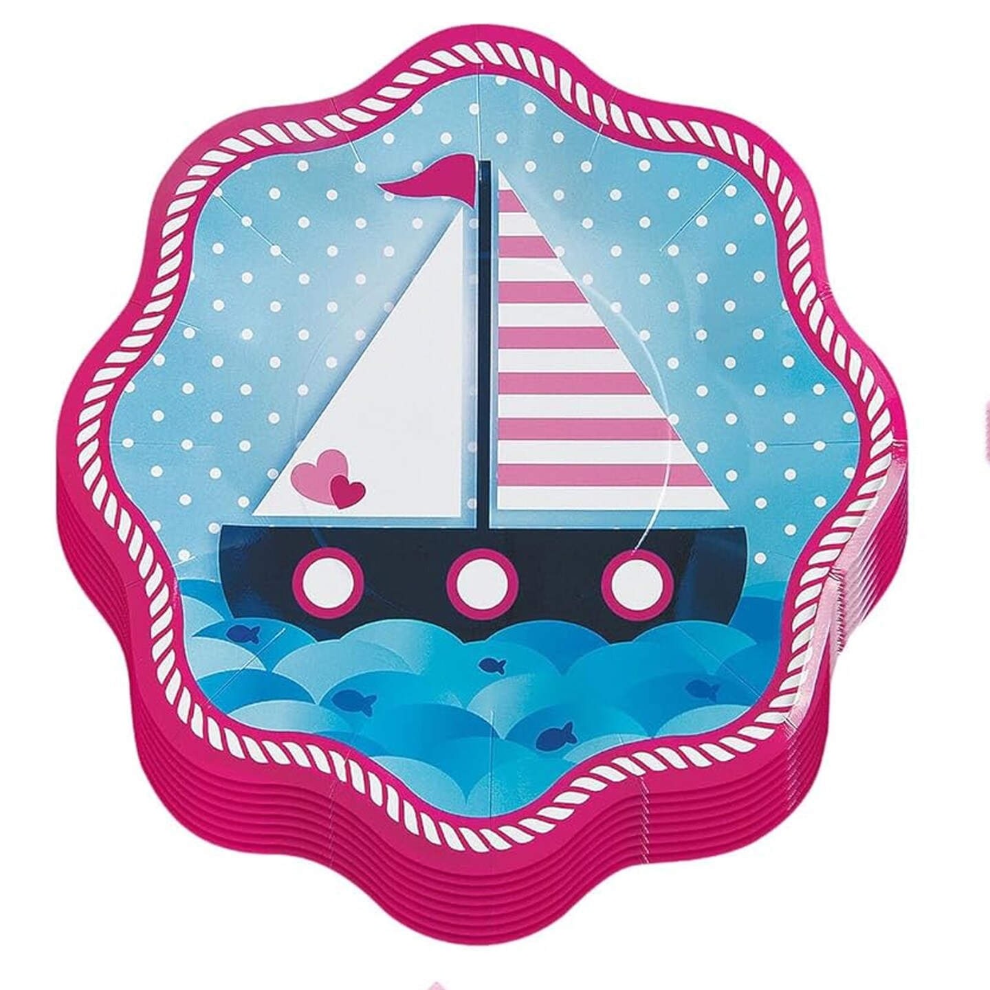 8 Ct. Pink Nautical Party Paper Dinner Plates Baby Shower & 1st Birthday Celebrations 10.5"