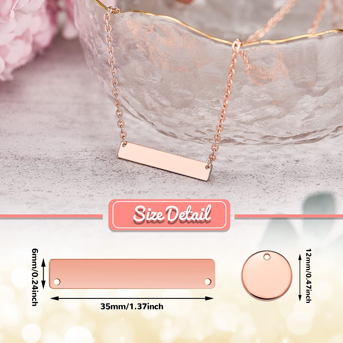 30 Pcs Metal Stamping Blank Tag Pendants for Jewelry Engraving includes 15 Rectangle Stamping Blank Bar Charms Brass Tag, 15 Round Blank Name Pendant for DIY Craft