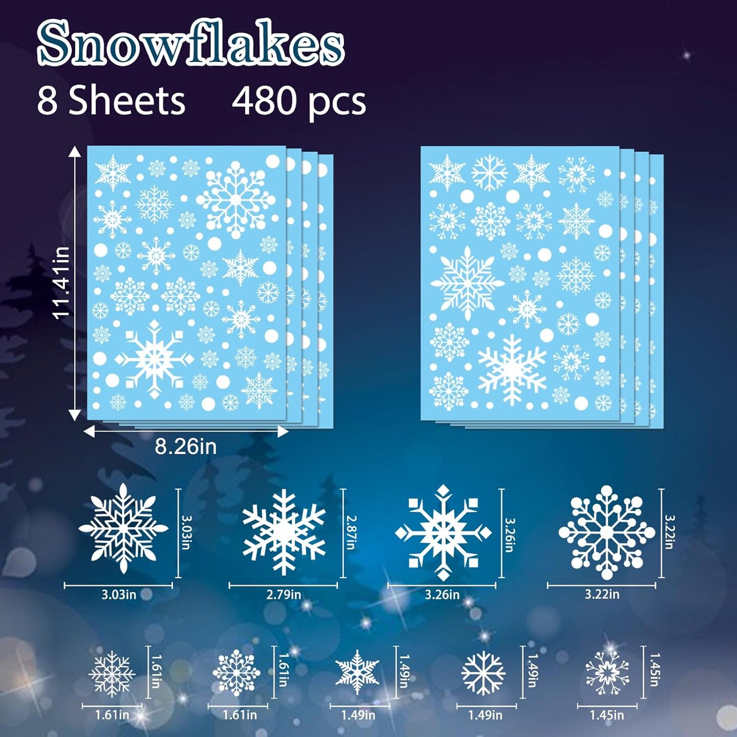 80 Pcs Snowflakes Window Clings Stickers 8 Sheets