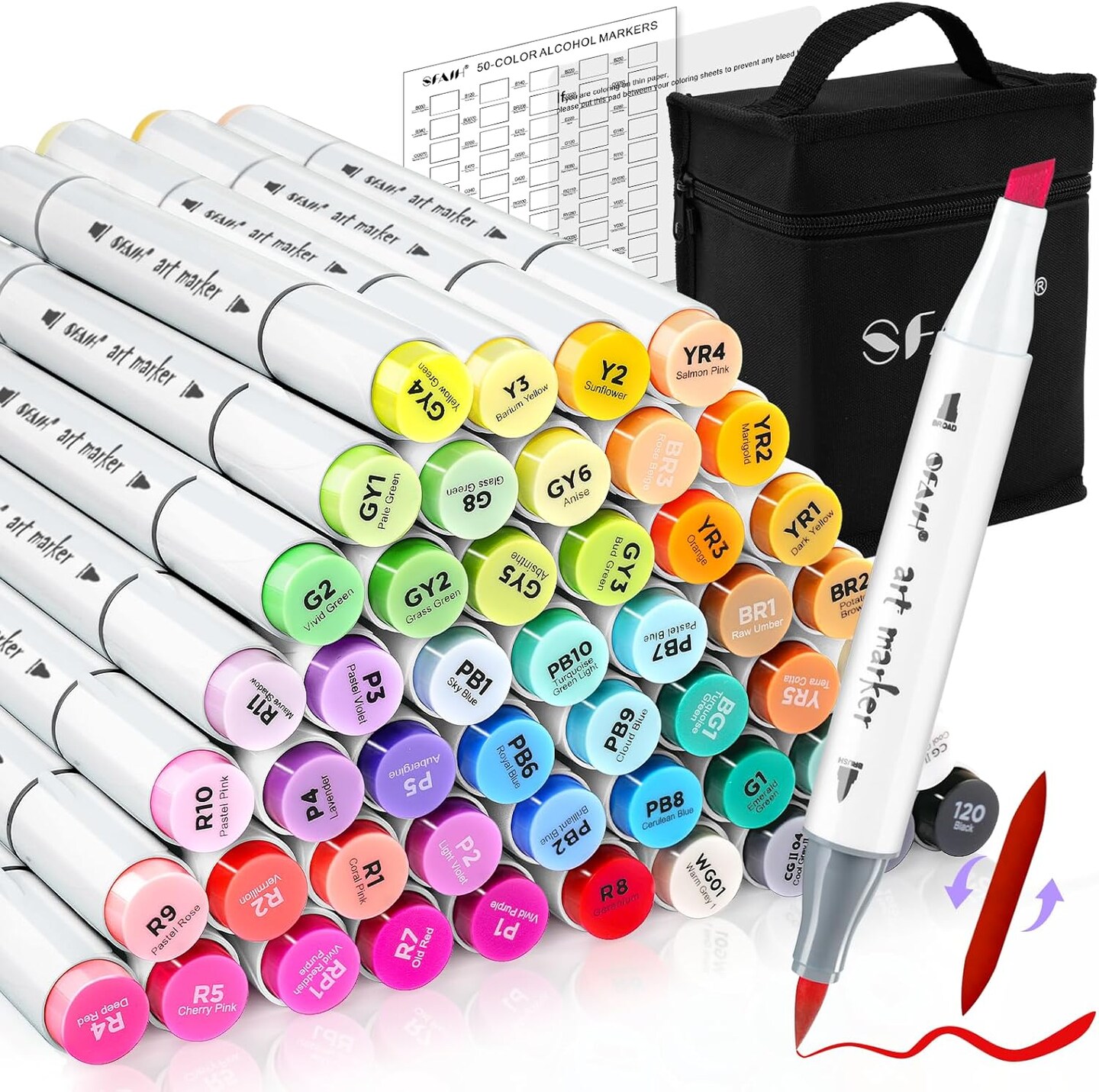 49 Colors - Alcohol Markers Brush Tip &#x26; Chisel Tip