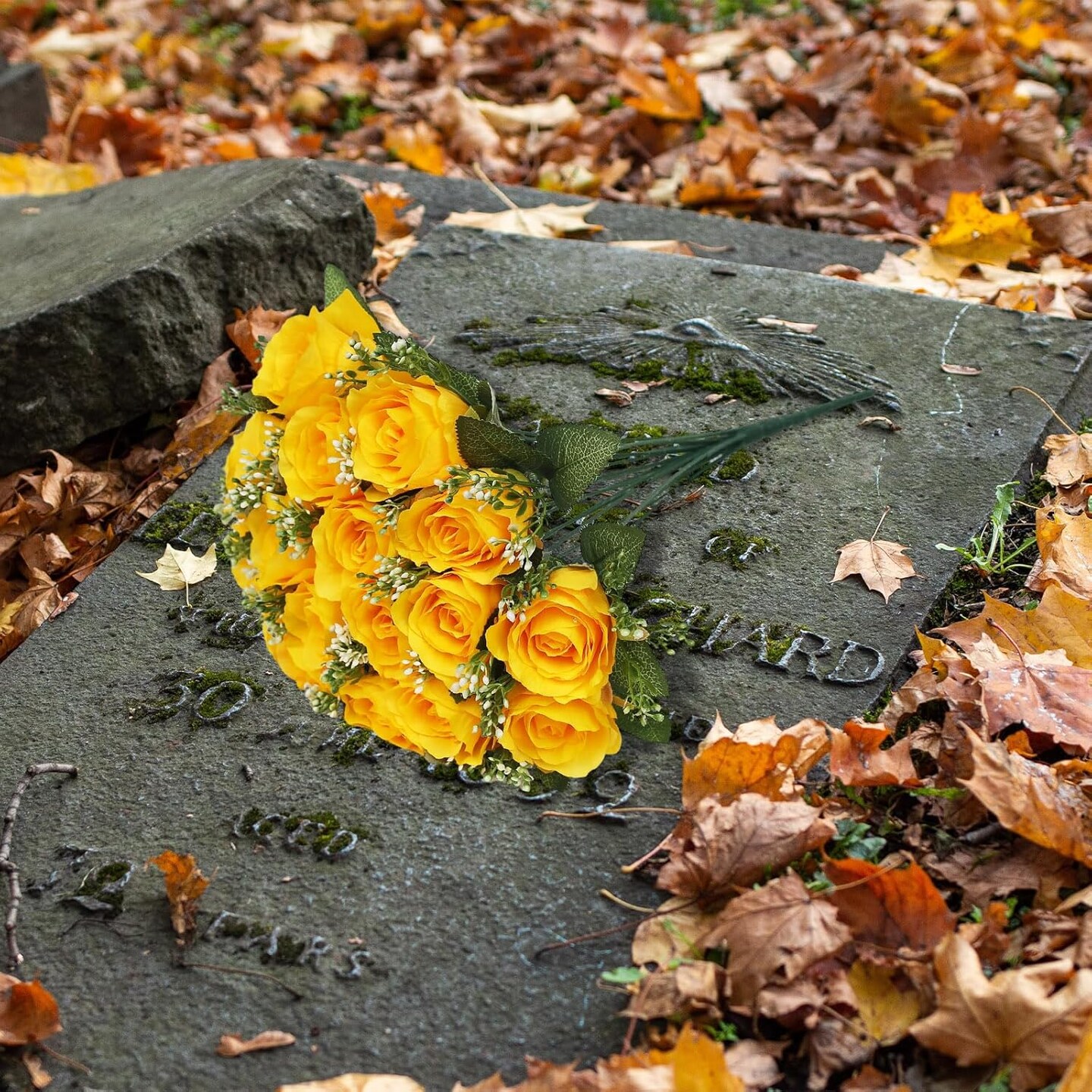 Cemetery Flowers 18 Yellow Silk Memorial Rose Flower (Yellow) 14"D x 14"W x 17"H