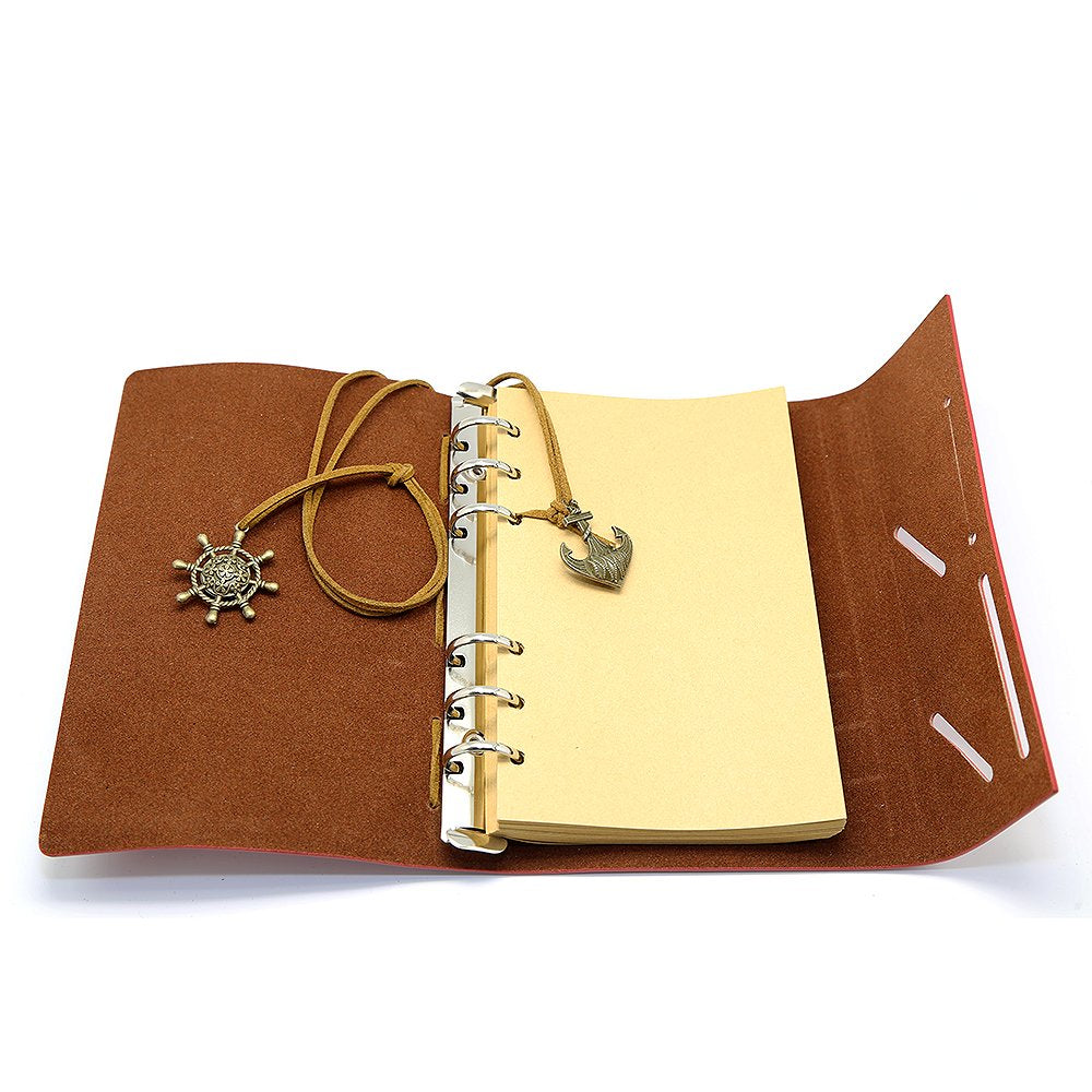 EvZ Leather Writing Journal Notebook, 7 Inches Vintage Nautical Spiral Blank String Diary Notepad Sketchbook Travel to Write in, Unlined Paper, Retro Pendants, Classic Embossed, Sky Blue