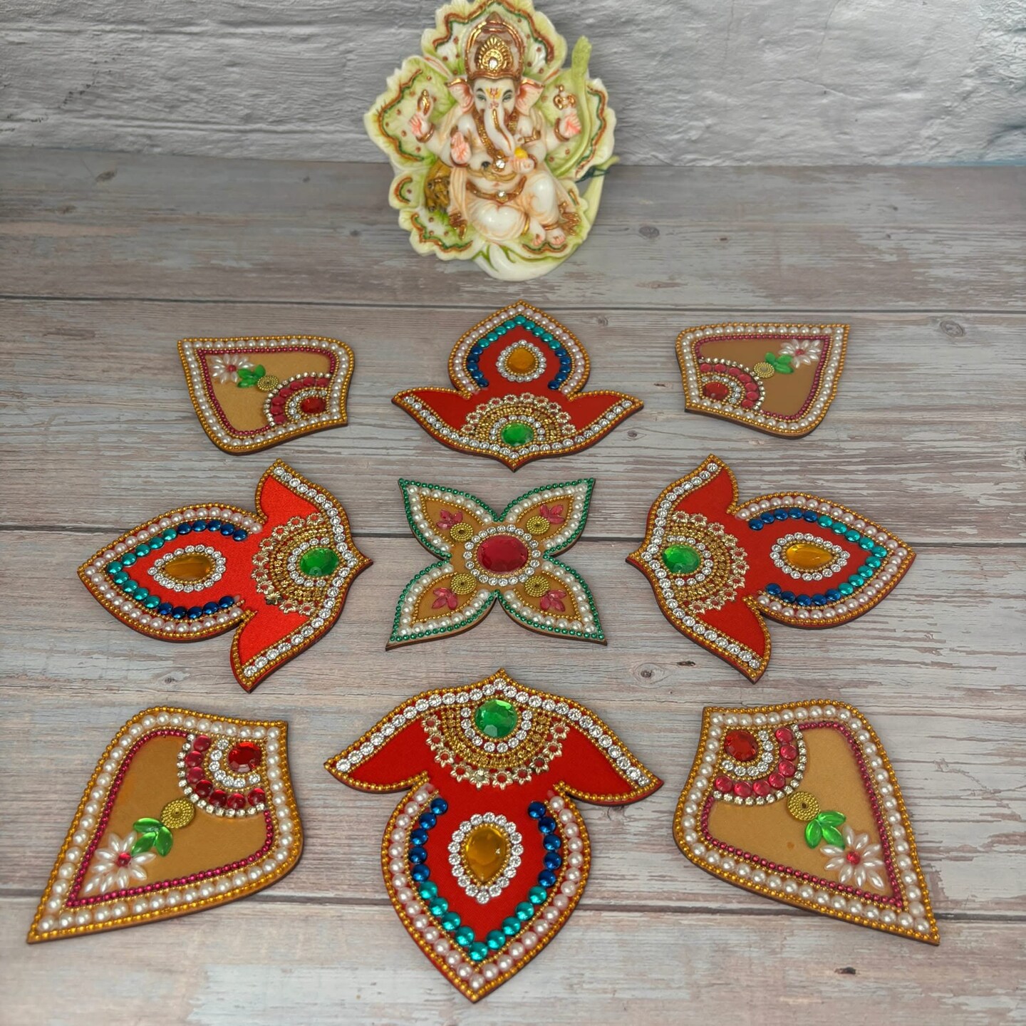 Acrylic Rangoli Set Indian Traditional Handmade Reusable Rangoli Diwali Navratri Christmas Home Decor Floor Table Decoration - Deepawali Wedding Housewarming Gift Pack of 1 (20 Inches)