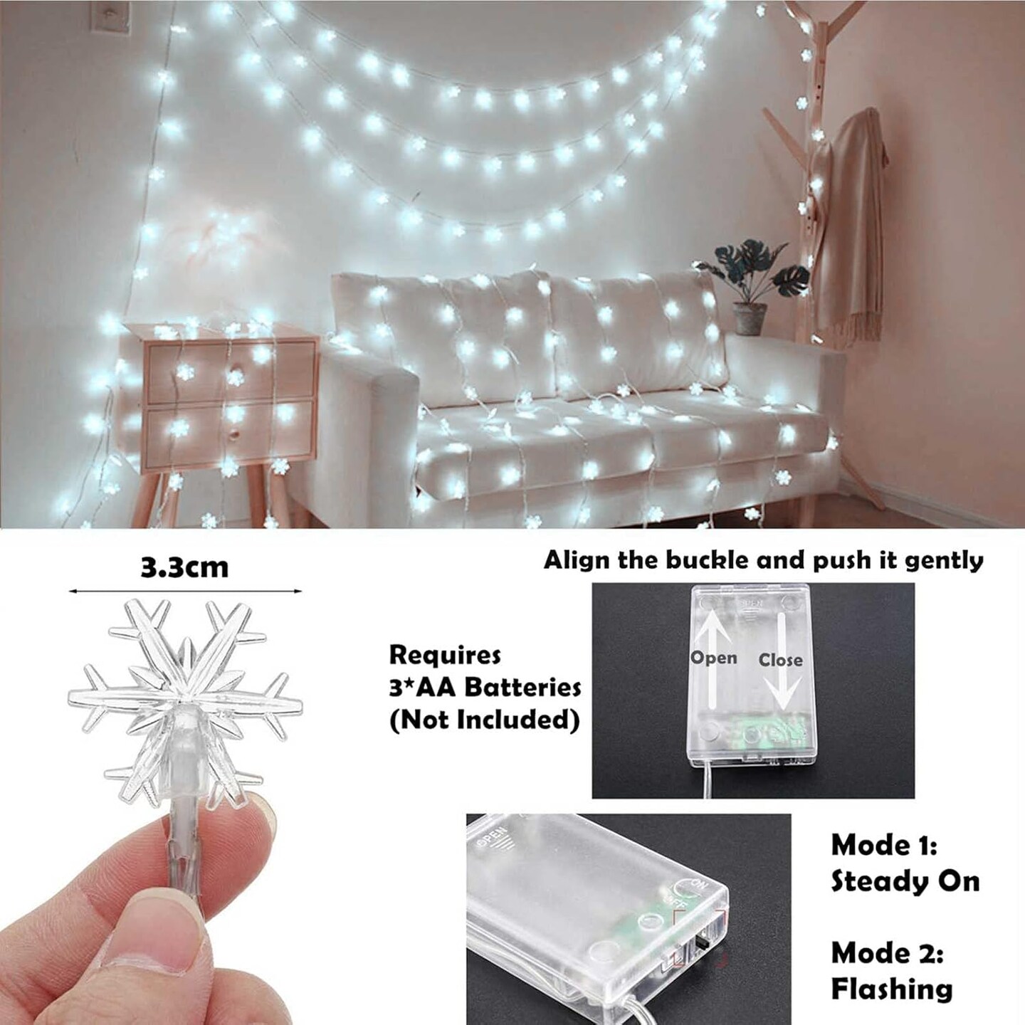Christmas Lights - 20 Ft 40 LED Snowflake String Lights (Snowflake-White)