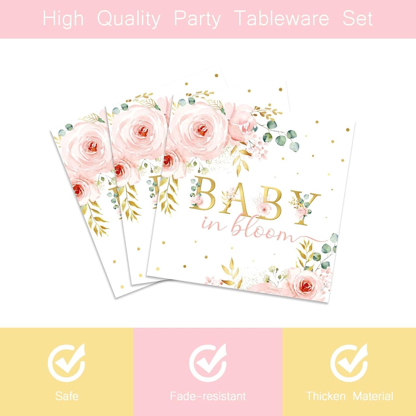 96 PCS Baby in Bloom Party Tableware