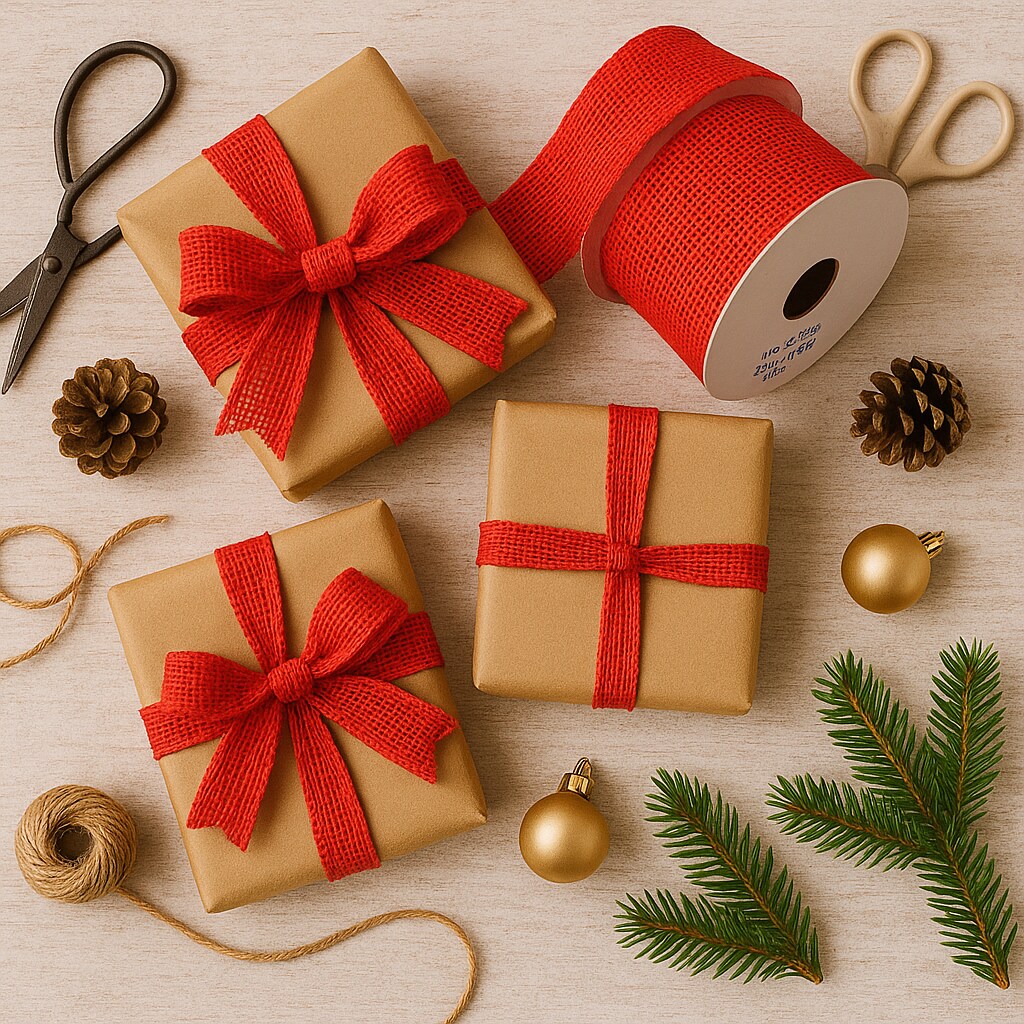 Designer’s Shop WR 63-5165 2.5” x 10 yard Holiday Red Burlap wired edge ribbons