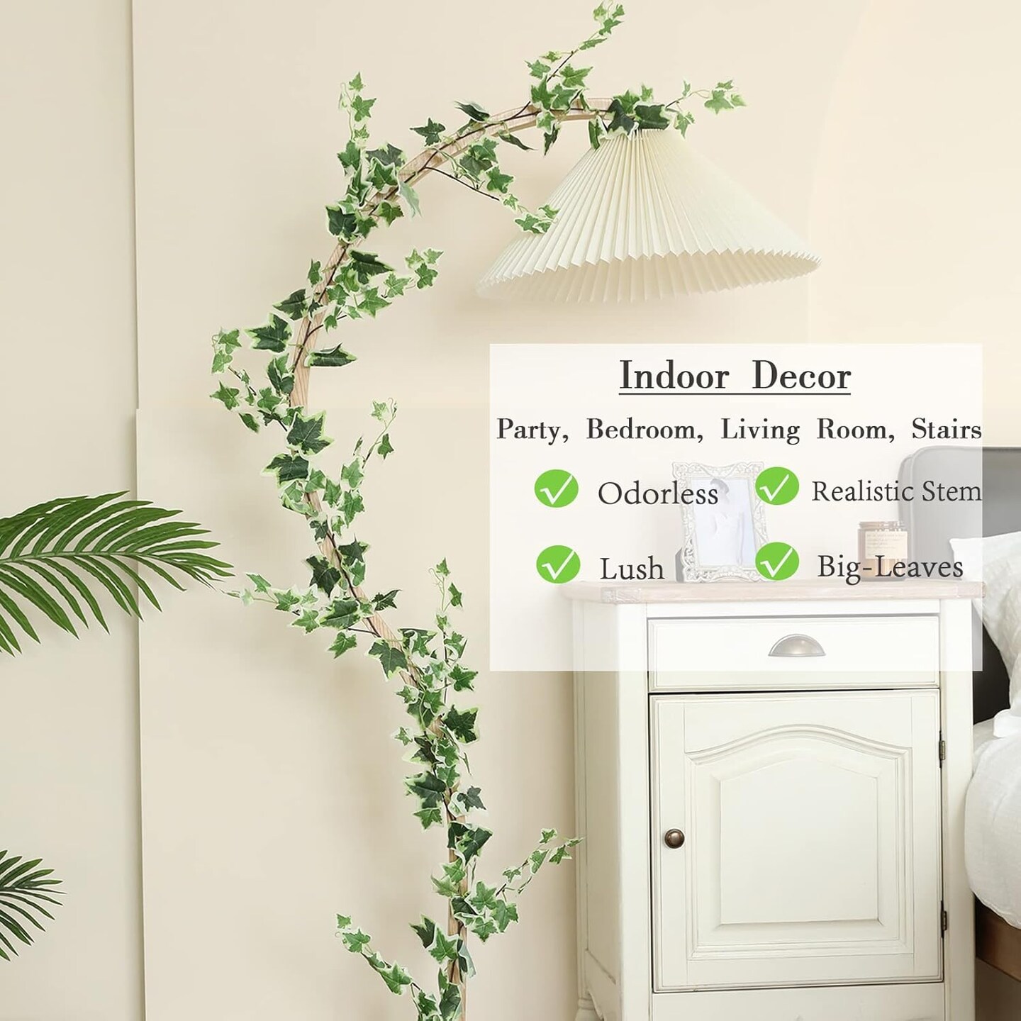 3pc Odorless Artificial Ivy Vines Kit - 17.7ft Total Silk Ivy Garland with Realistic Green Leaves - Waterproof Fake Hanging Plants for Bedroom Wall, Wedding Backdrop, Patio & Room Decor (71" per Strand)
