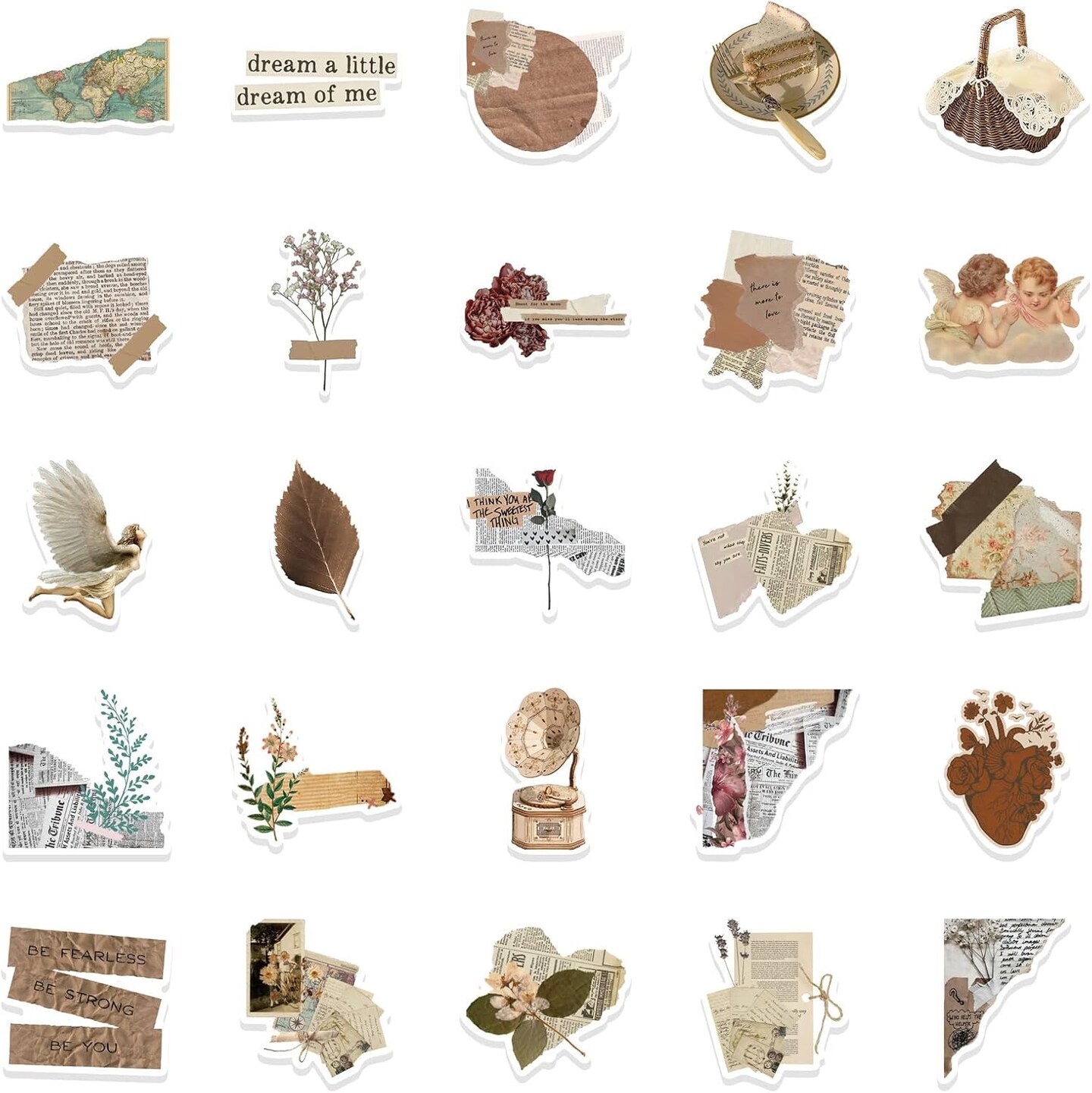 52Pcs Scrapbook Stickers - Vintage